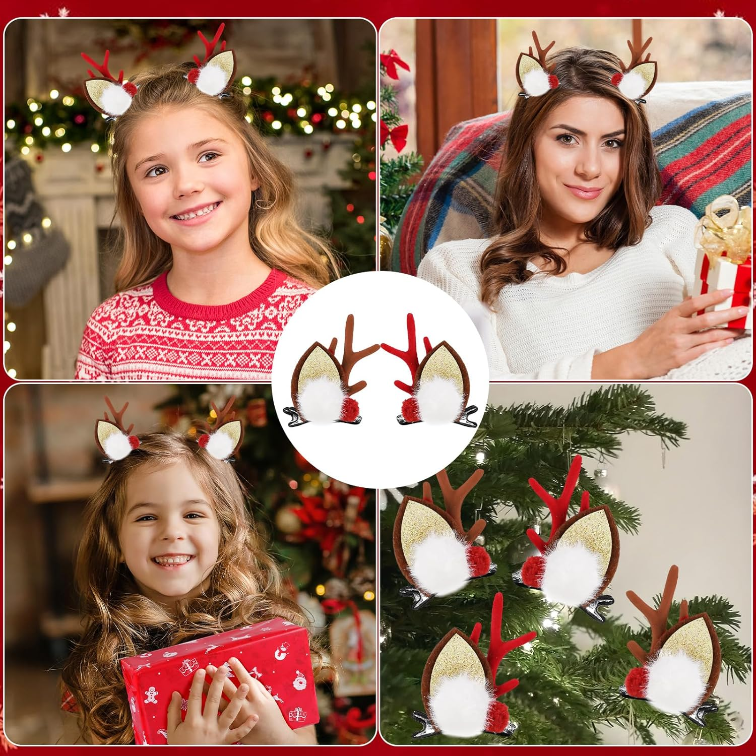 2 Pairs Christmas Reindeer Hair Clips, Christmas Hair Accessories with Antlers, Hair Clip, Christmas Hair Clips, Reindeer, Hair Accessories Christmas for Women, Girls, Children (C) image number 2