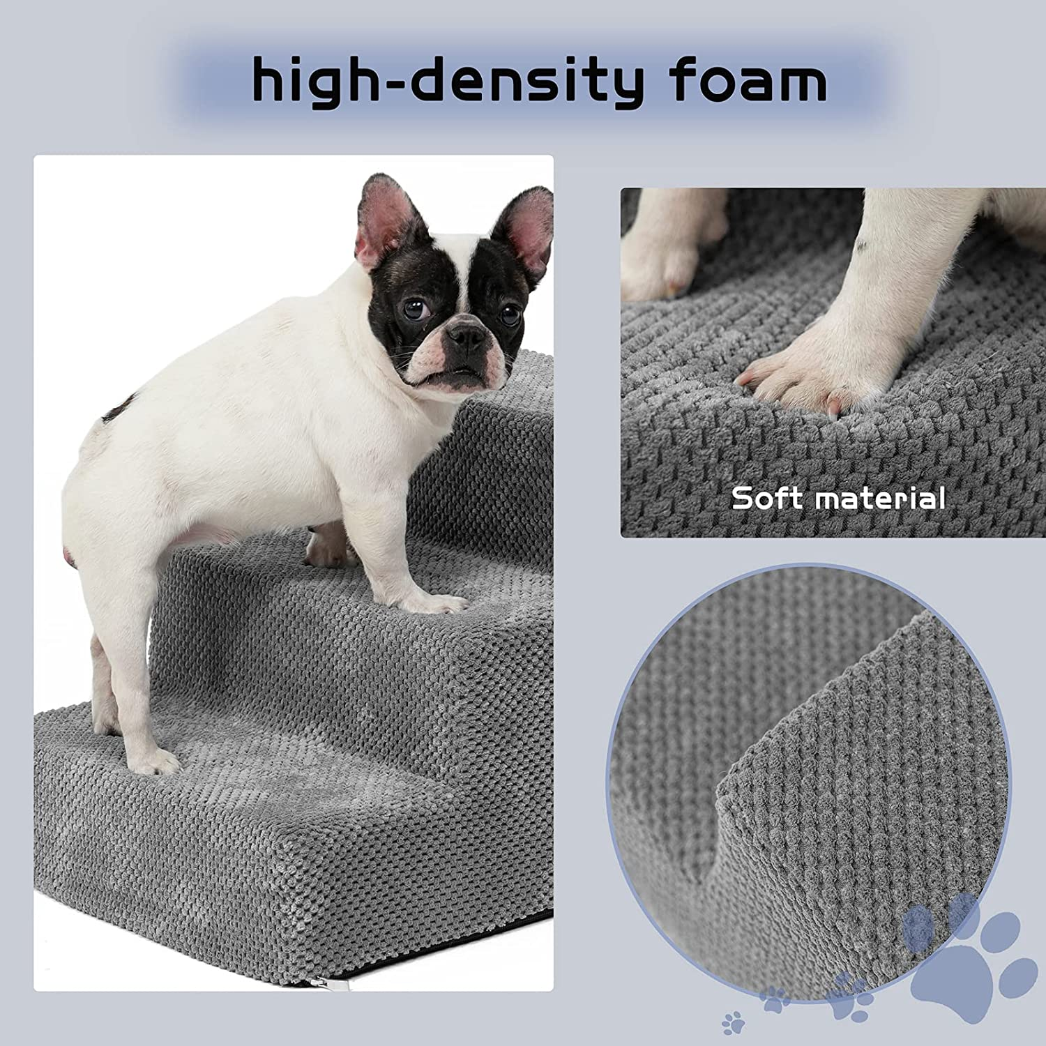 Portable Dog Stairs, Pet Stairs 3-Step Anti-Slip Rubber Bottom High-Quality Memory Foam Dog Steps with Removable Washable Cover for Smaller & Elder Pets, Sturdy Steps for Dogs image number 6