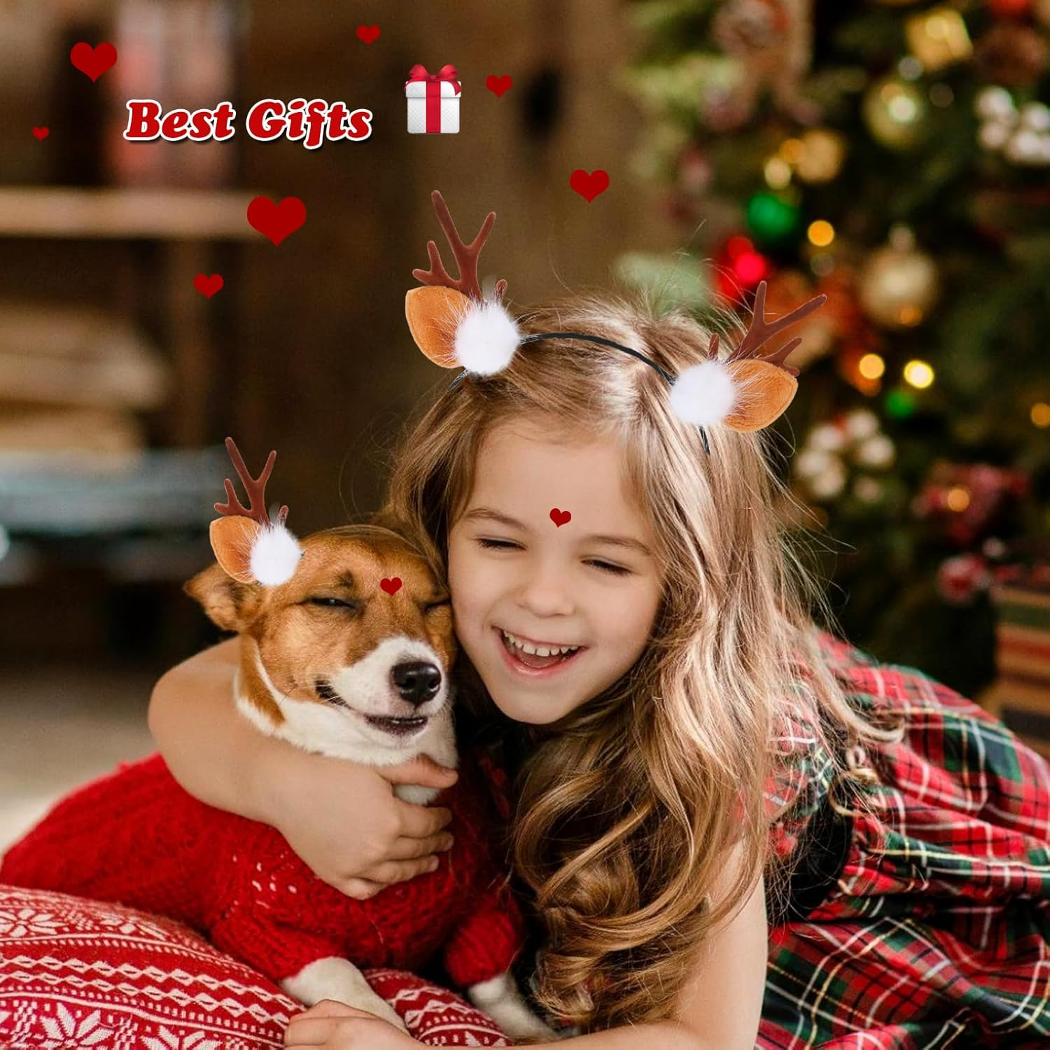 YCHRLSO Reindeer Antlers Deer Ears Headband - Cute Antler Headband Reindeer Hairband Bambi Ears Christmas Hair Accessories Costume for Women/Aquamarine image number 1