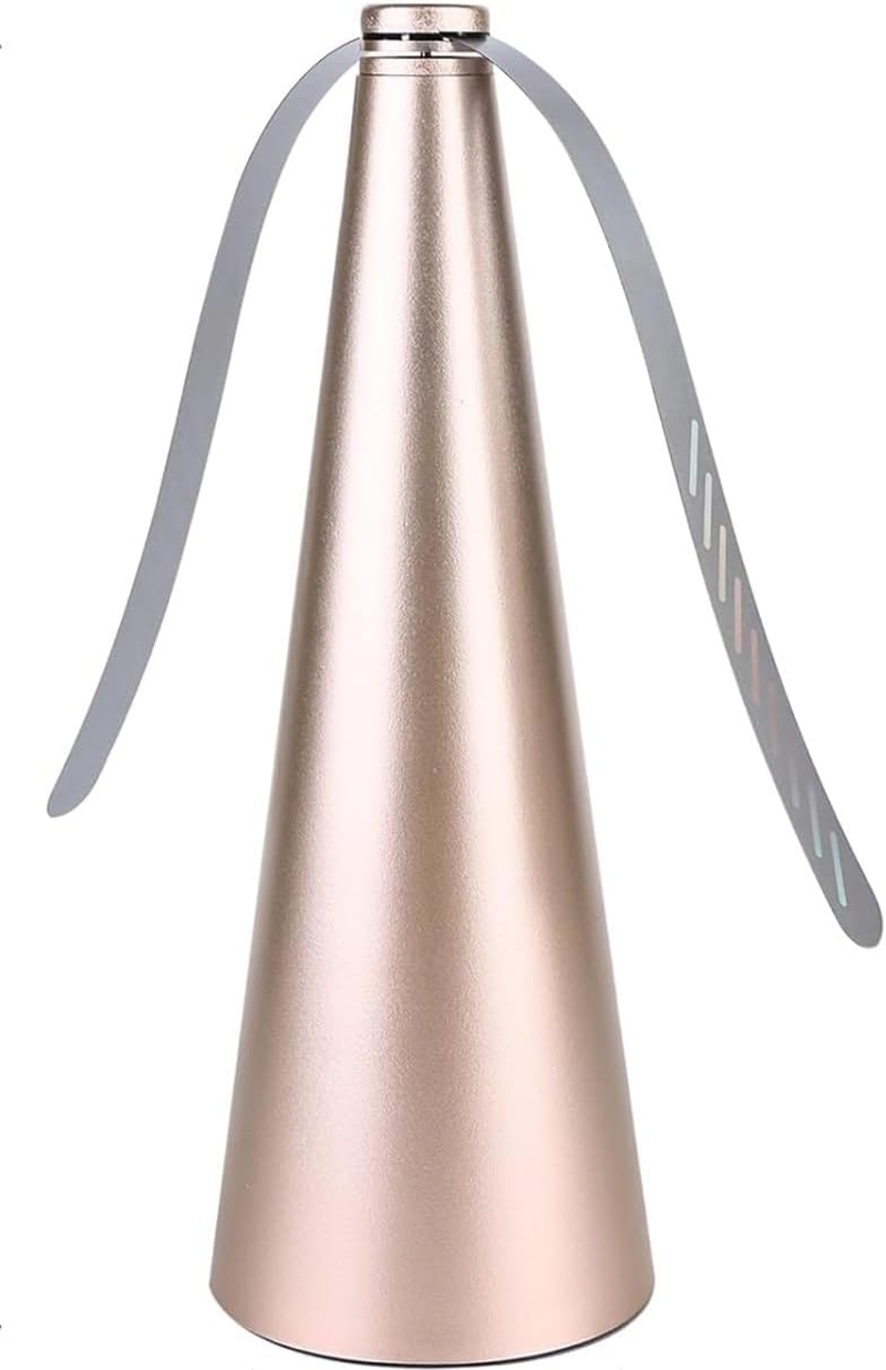 Fly Swatter Fan by Alphadesignluxe (USB or AA Battery Powered), Repellent Outdoor Indoor Portable Table Top Fan Fly Spinner with Holographic Blades for Picnic Patio Home Party BBQ (Bronze)