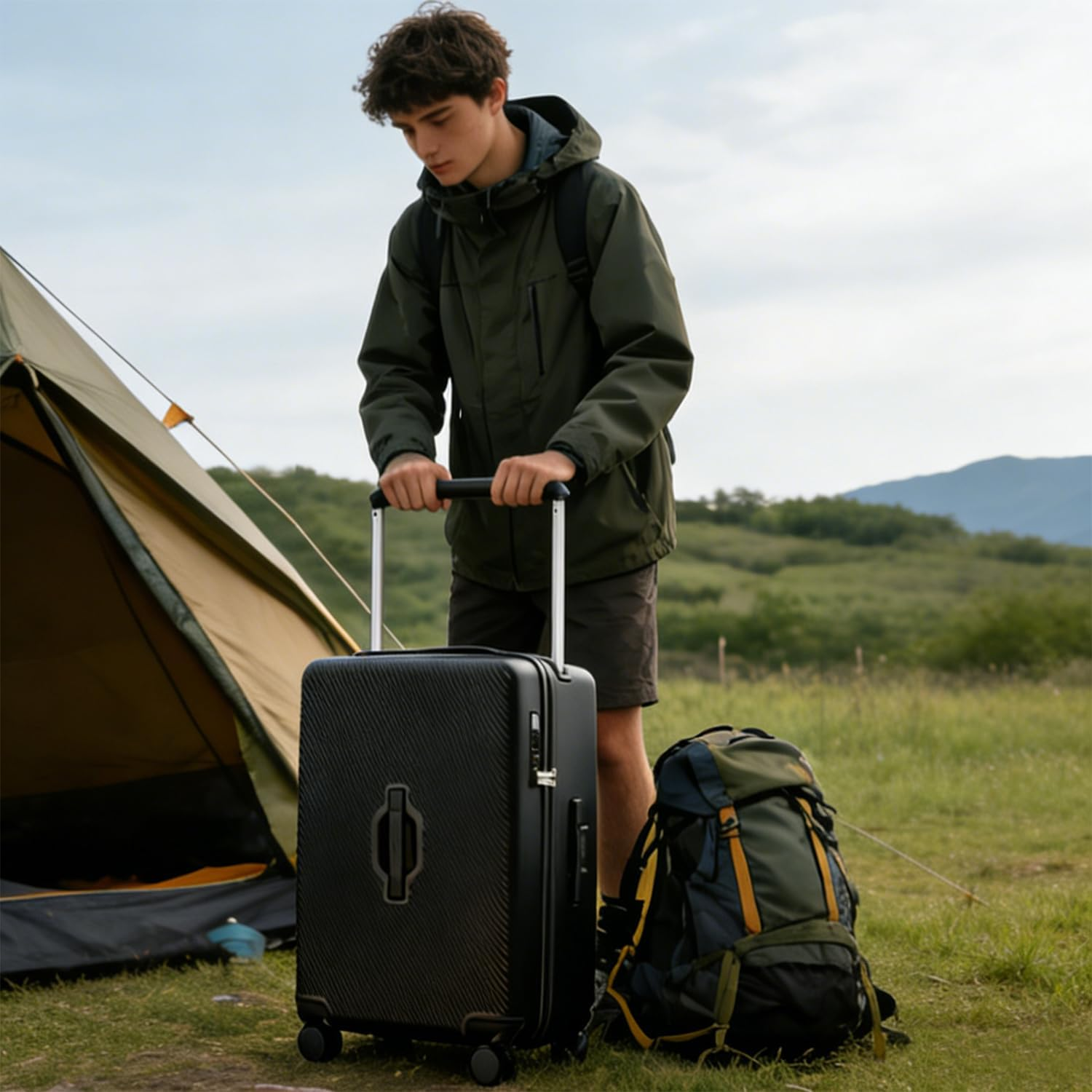 LIGHTGO Middle-Wide Trolley System, Large Capacity, Separate Compartments, Trunk-Style Hardside Luggage, Expandable, TSA Approved Lock, Silent 360&deg; Spinner Wheels (Dark Green, 20 Inch)