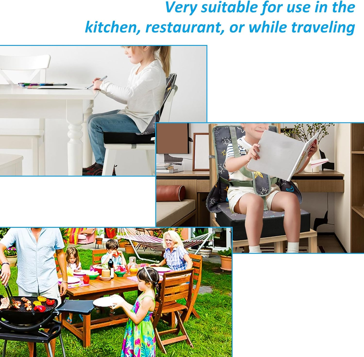 Fwqofvk Toddler Booster Seat with Adjustable Safety Buckle, Breathable Oxford Cloth Kid Dining Chair Increasing Cushion, Travel Booster Seat Pad for Dinning Table 32&times;32&times;43Cm Grey image number 2