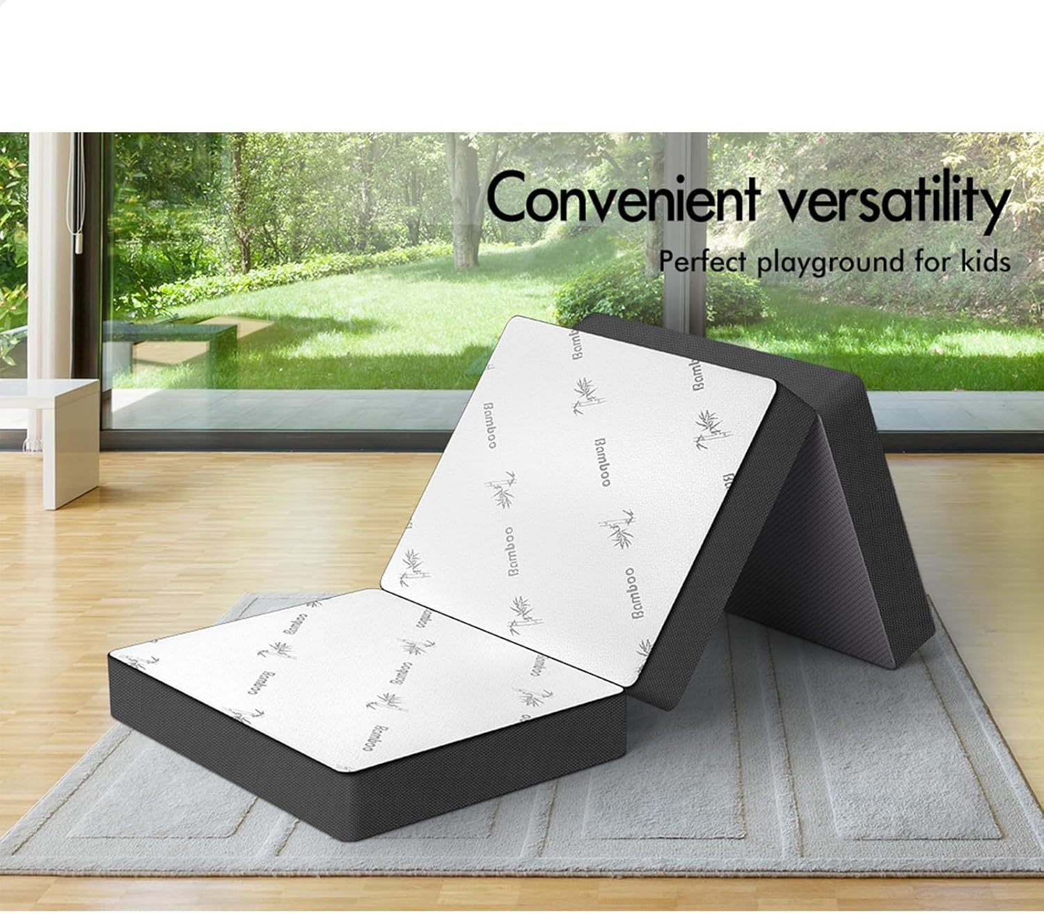 STARRY EUCALYPT Folding Mattress Tri-Fold Sofa Lounge Mat Pad 190 X 79 X 10Cm, 3-Fold Portable Foldable Mattress Floor Bed for Home Office Camping and Travel, Mesh Cover, Black image number 1