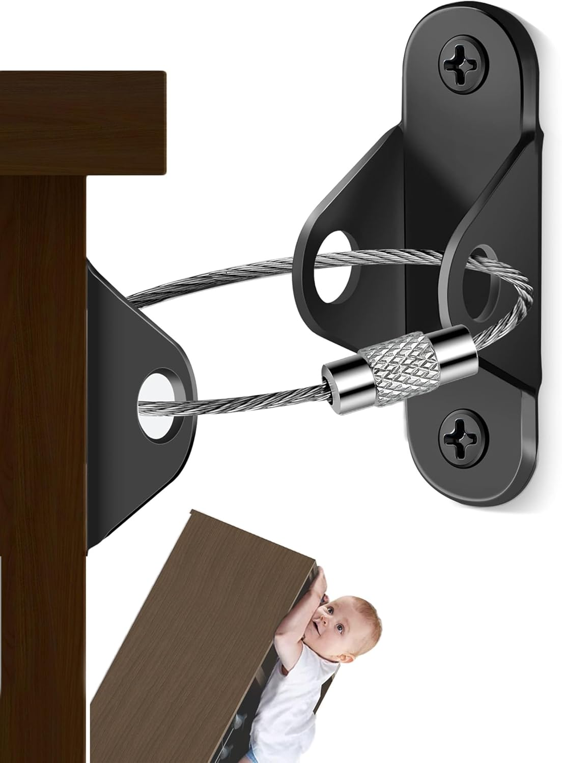 Furniture Wall Anchors 12 Pack, Baby Proof Anchors Stainless Steel anti Tip Furniture Straps, Black Furniture Anchors for Child Safety, Dresser Cabinet Bookshelf Anti-Tip Kit, DEMIBAZ