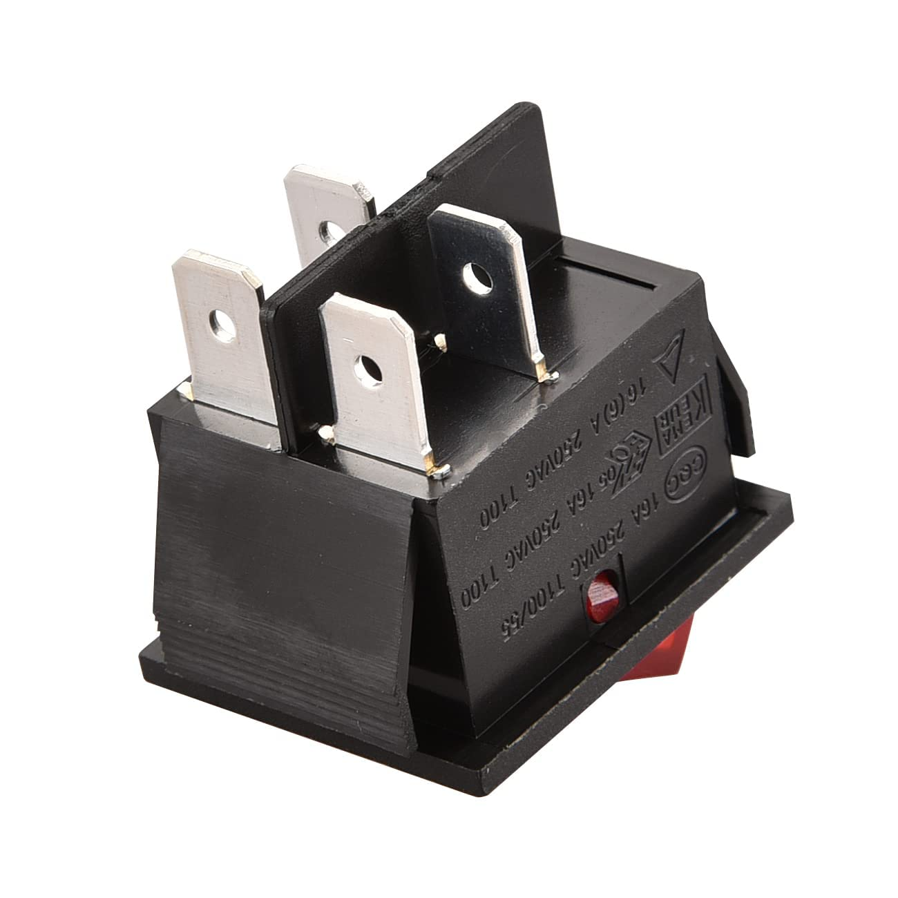 Rocker Switch,4 PCS on off Switch 4 Terminals Red Light Rocker Toggle Switch On/Off DPST 4 Pin 16A 250VAC image number 1