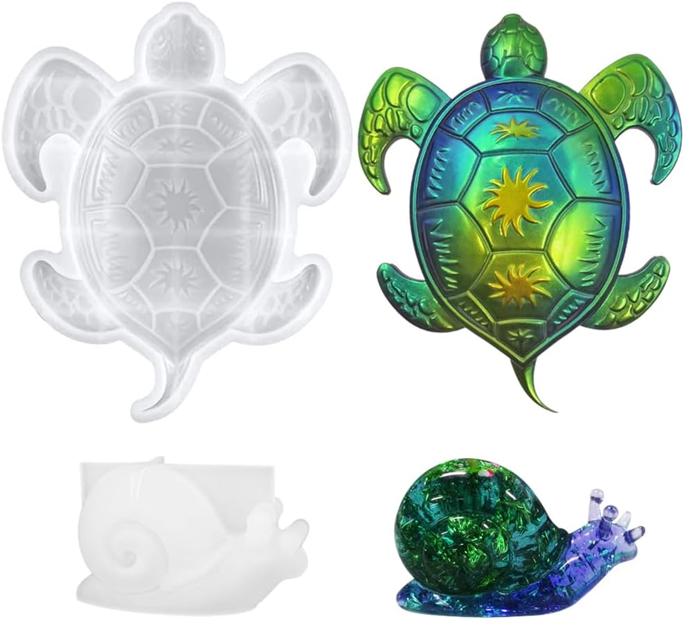 2 Pcs Resin Silicone Molds, Animal Epoxy Resin Molds, Lyflux 3D Sea Turtles and Snail, 3D Lifelike Silicone Molds for Epoxy Resin for Home Decor Desktop Ornament image number 6