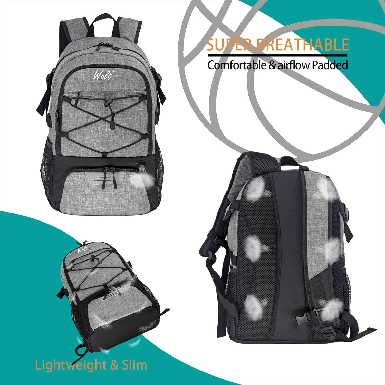 Basketball Backpack Large Sports Bag with Separate Ball Holder & Shoes Compartment, Best for Basketball, Soccer, Volleyball, Swim, Gym, Travel