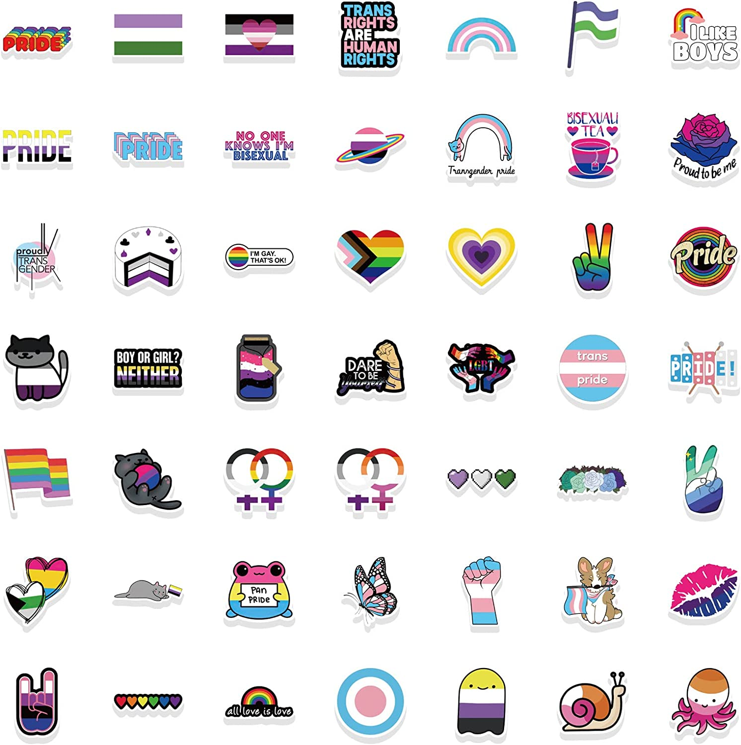 100 PCS LGBT Gay Pride Stickers,Gay Love Rainbow Stripe Graffiti Vinyl Waterproof Decals for Water Bottles Computer Bicycle Skateboard Luggage Phone Pad Laptop Kids Teens Aldult Stickers Pack