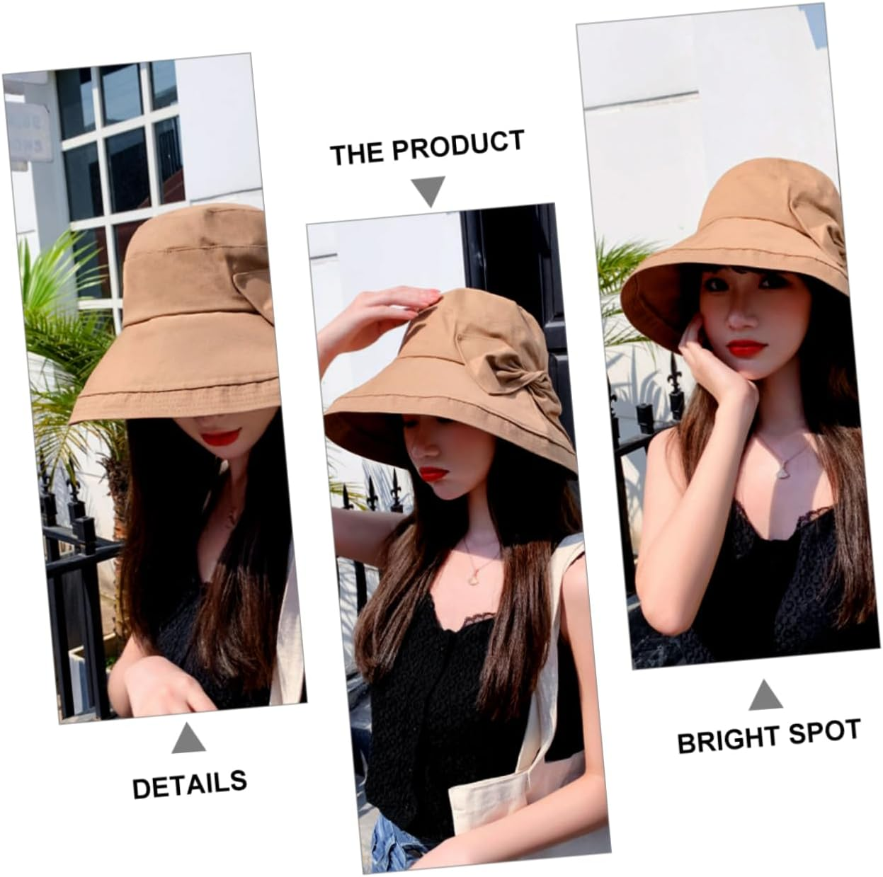 OHPHCALL 1 PC Sun Protection Hat Women'S Bucket Hats for Women Summer Beach S for Foldable Outdoor Foldable Cotton Bucket Washed Sunshade for Black - Beige image number 7