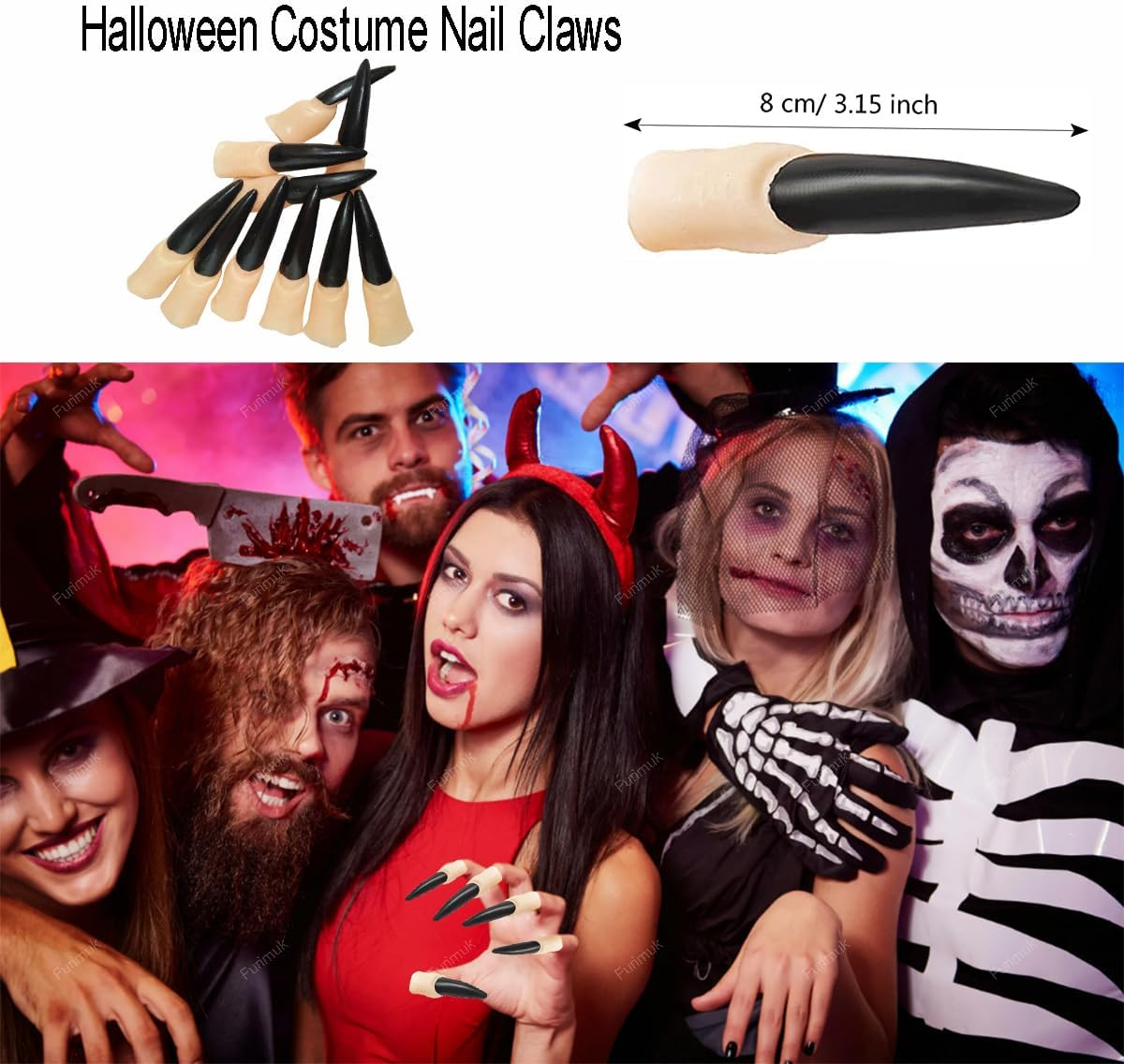 Halloween Costume Nail Claws Fake Witch Fingernail Arrow Claw Rings Cosplay Nail Finger Tips for Halloween Party Prop Talon Claw Paw Fingertip Witch Claws Armor Finger Gothic Vampire Nails 10PCS image number 5
