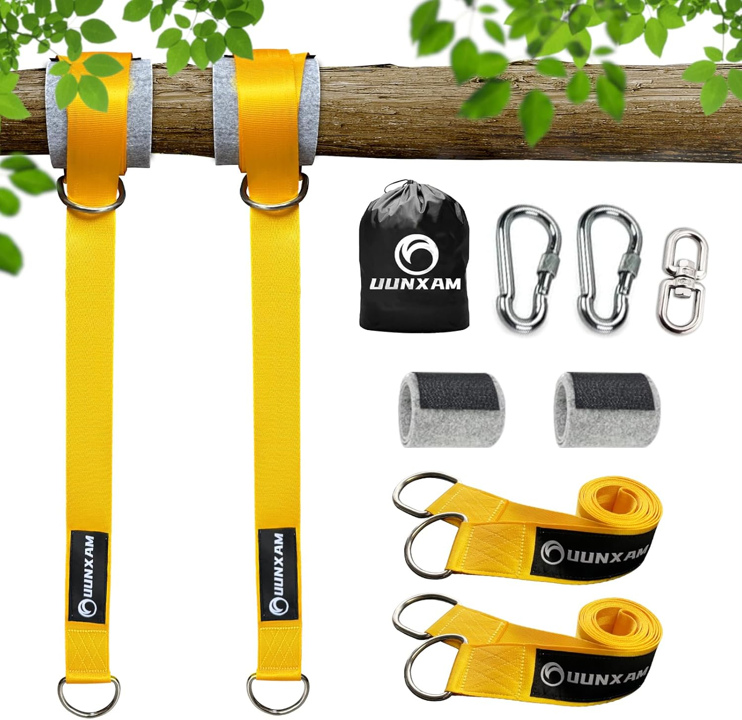 UUNXAM Tree Swing Straps, 2 Pack 6.56FT Tree Swing Hanging Straps Kit, 5000Lbs Capacity with Locking Carabiners & Tree Protectors, No Drill Installation for Swing and Hammock image number 2