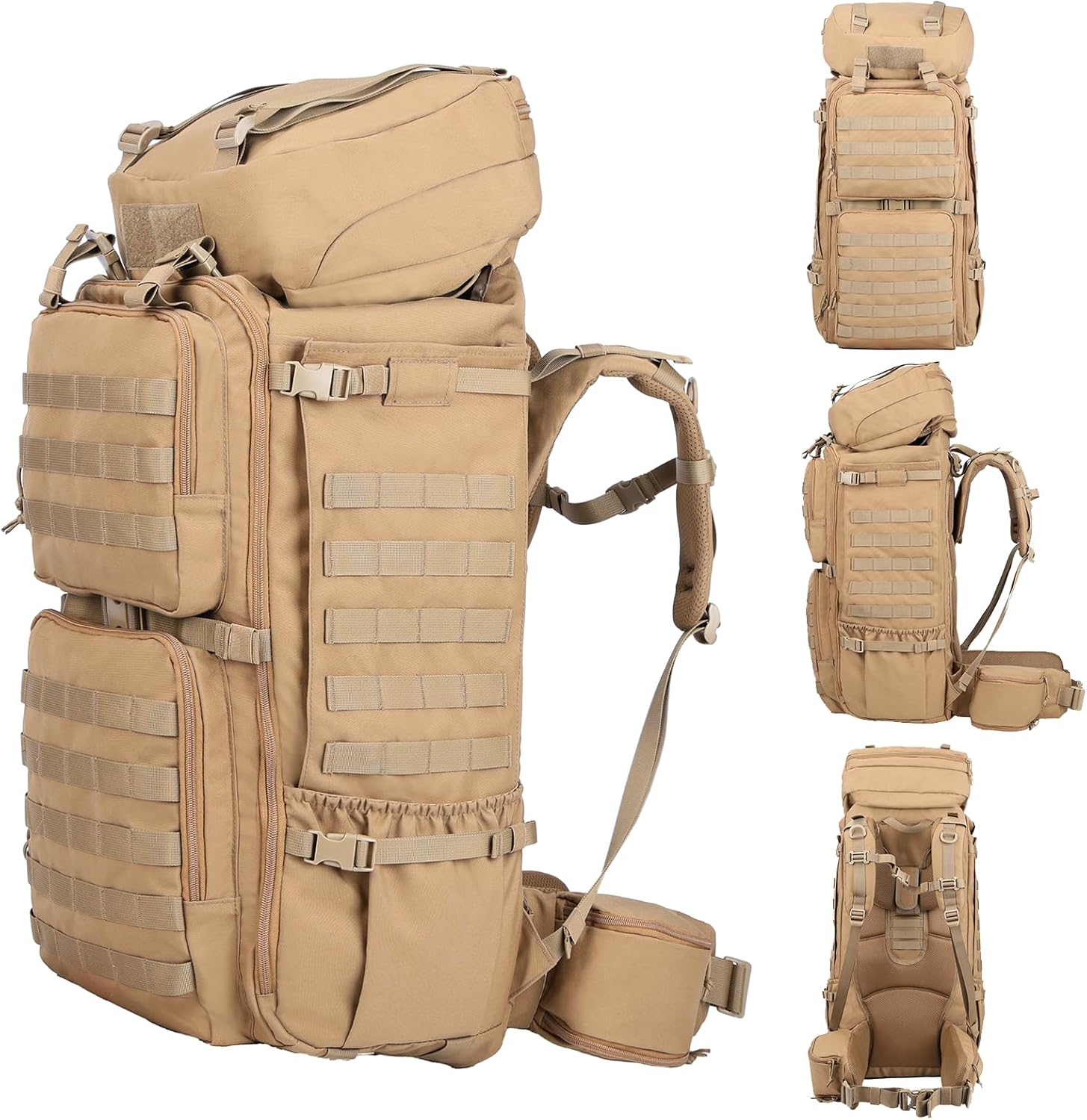 Zsearaymy 75L Hiking MOLLE Backpack with Internal Frame & Rain Cover for Tactical, Camping, Backpacking, Survival Travel