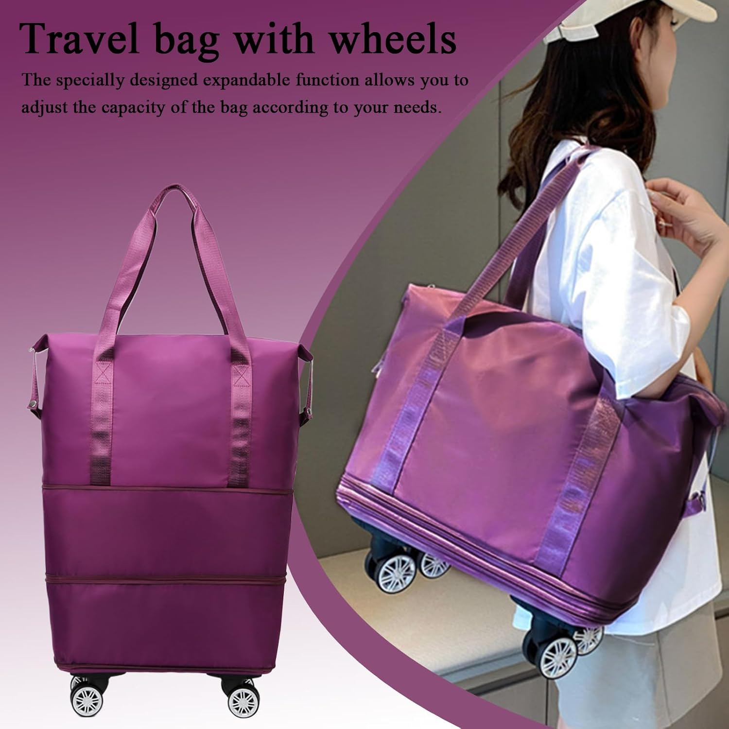 Travel Bag with Wheels,Waterproof Rolling Carry on Luggage | Garment Carrier Luggage for Overnight Travel Business Trips Gym Camping Shopping Holiday