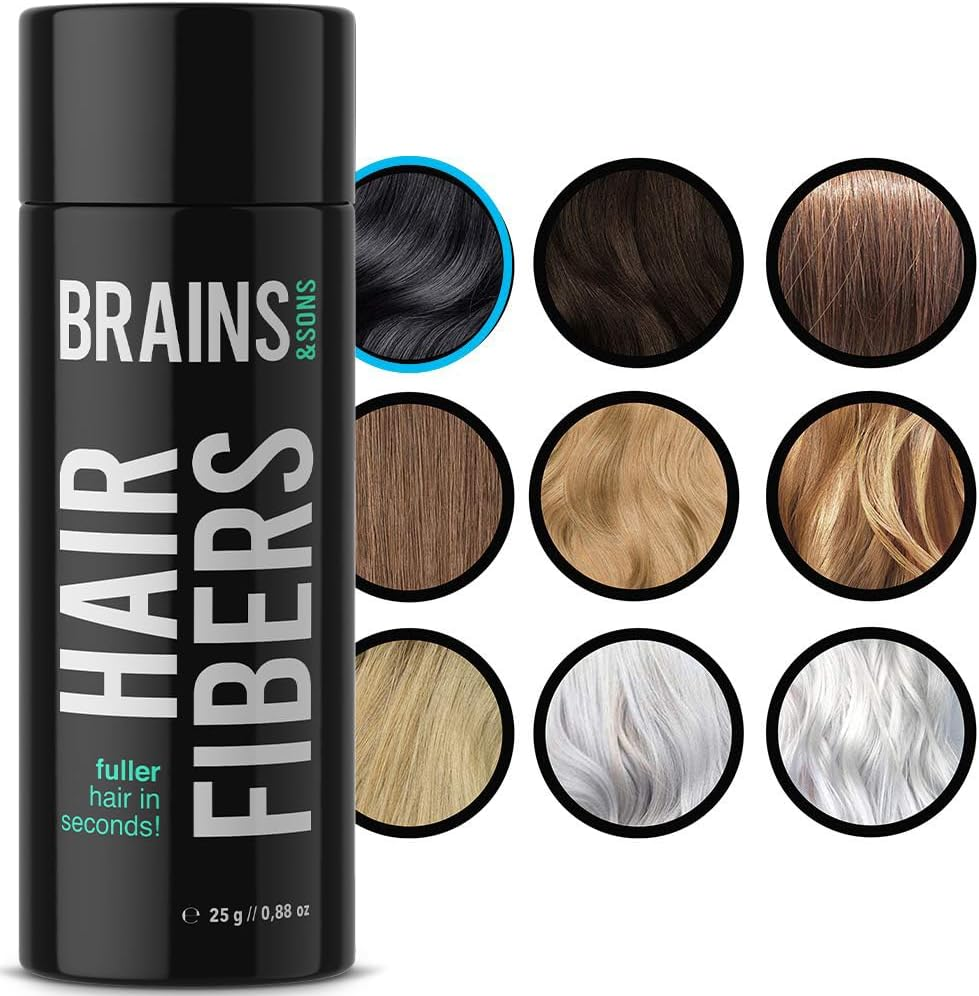 Brains & Sons Hair Fiber - Premium Hair Thickener &ndash; Immediately Conceals Receding Hairlines, Hair Loss, Balding Areas and Thinning Hair &ndash; Undetectable Keratin Fibers - Hair Powder | 25G (DARK BROWN)