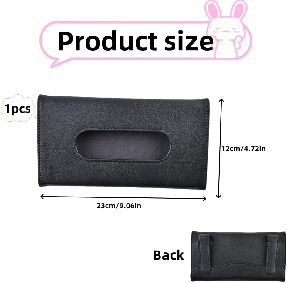 Car Tissue Holder, Leather Tissue Holder, Mask Holder, Rectangular Sun Visor Napkin, Premium Car Tissue Box (Black) image number 5