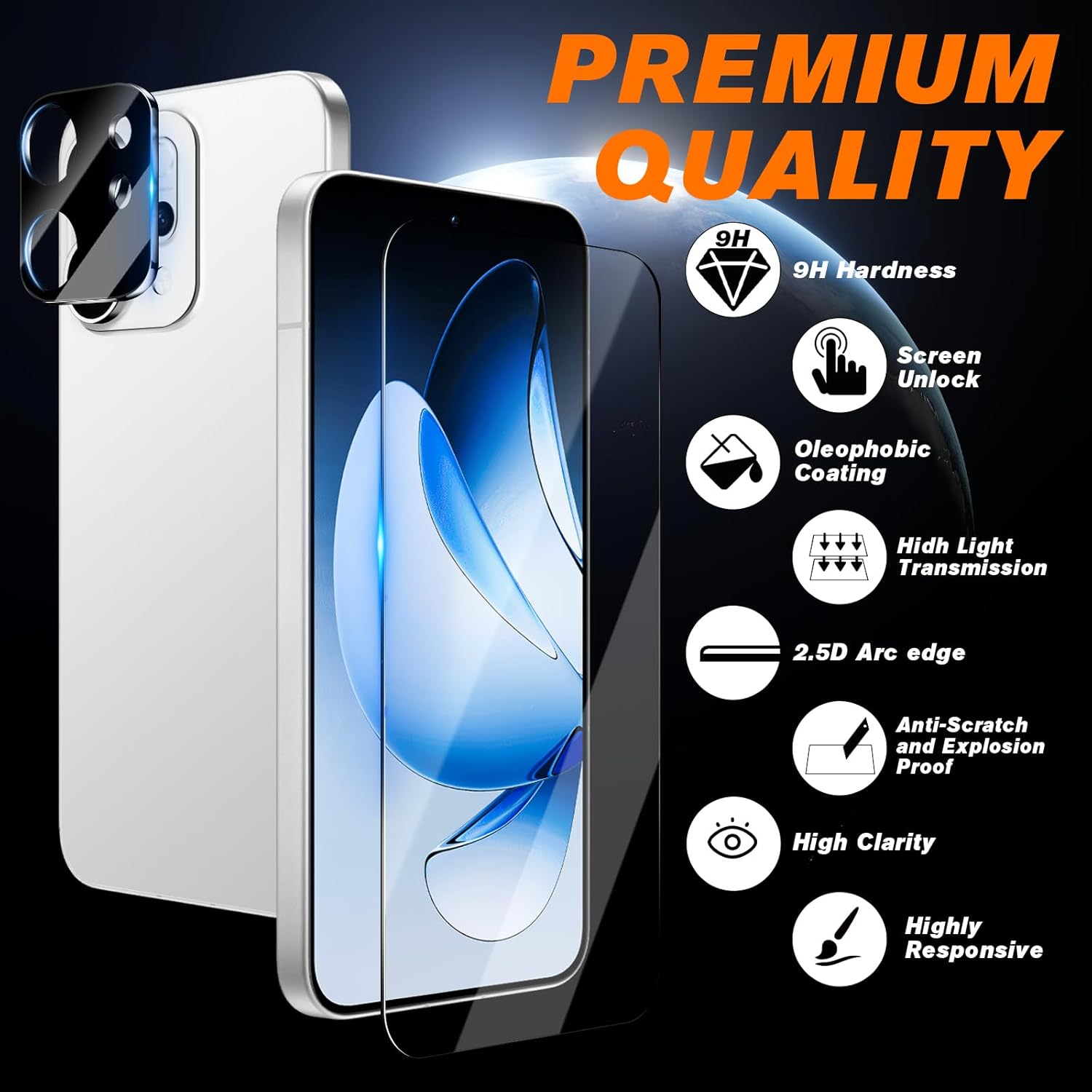 [2+2 Pack] Screen Protector for OPPO Reno 13F 5G,With 2 Piece of Tempered Glass Screen Protector,2 Piece of Camera Lens Protector,Bubble Free,Anti Scratch image number 3