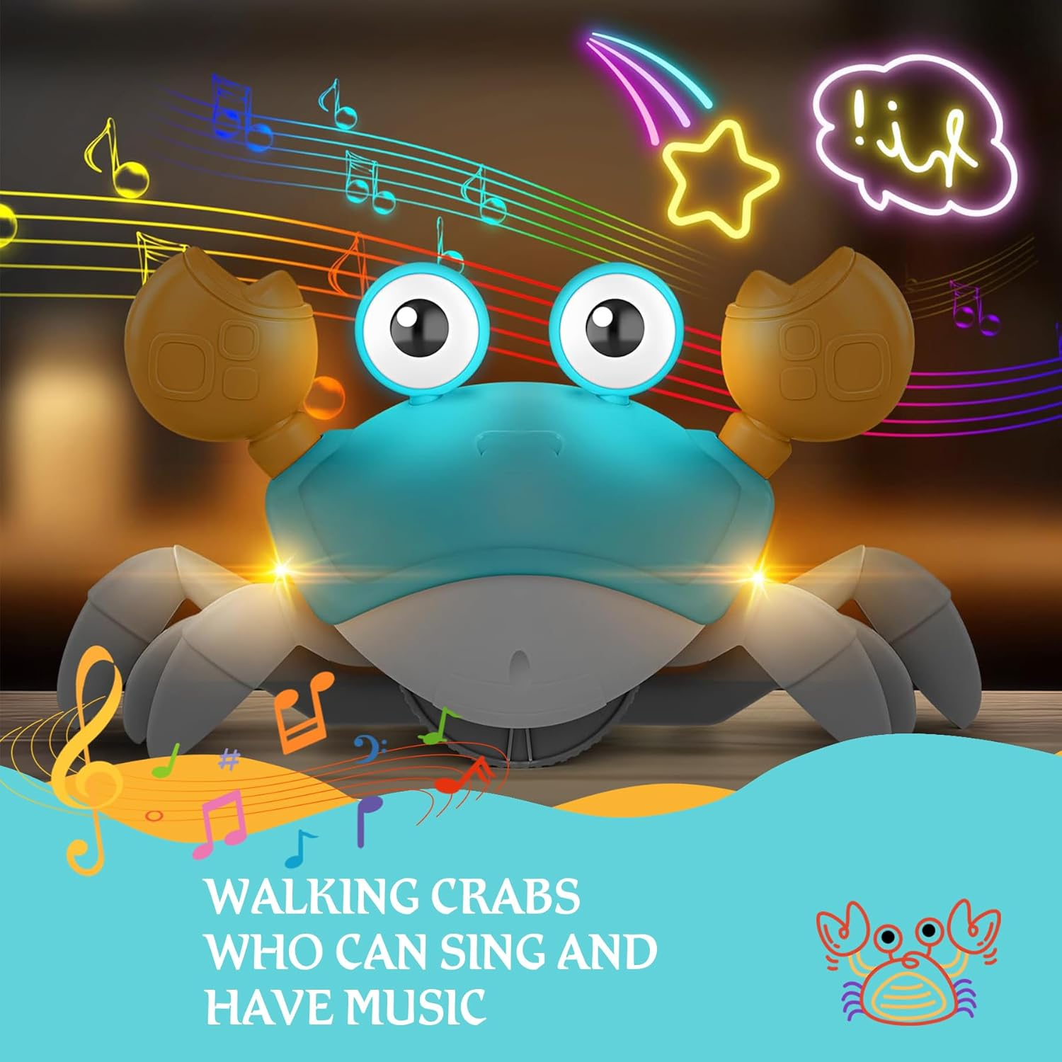 IGGDOQI Kids Crawling Crab Baby Toy with Music, Infant Tummy Time Toy, Light-Up Walking Dancing Moving Crab with Obstacle Avoidance, Rechargeable Interactive Learning Development Toy Gifts (Blue) image number 5