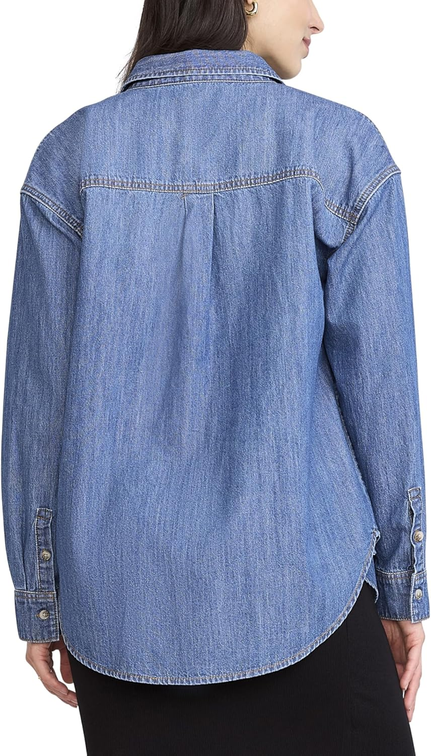 Motherhood Maternity Women'S Denim Shacket Long Sleeve Button down Pregnancy Shirt image number 2