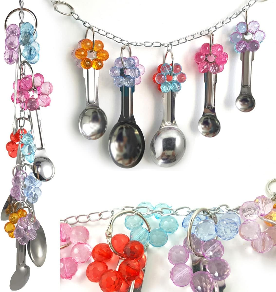 Yamibobo Bird Toy Bird Parrot Toy Spoon, Colorful Stainless Steel and Acrylic Cage D&eacute;cor, Beak Conditioner for Birds with Soft Beaks, Good for Bird'S Mental and Physical Health