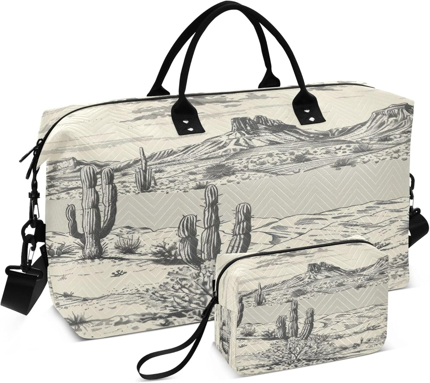 Duffel Bags Tote Bag Large Carry on Bag with Toiletry Bag for Gym Foldable Desert Landscape Mountains Cacti Cowboy, Multi, One Size, Modern/Fitted, Multi, One Size, Modern/Fitted image number 6