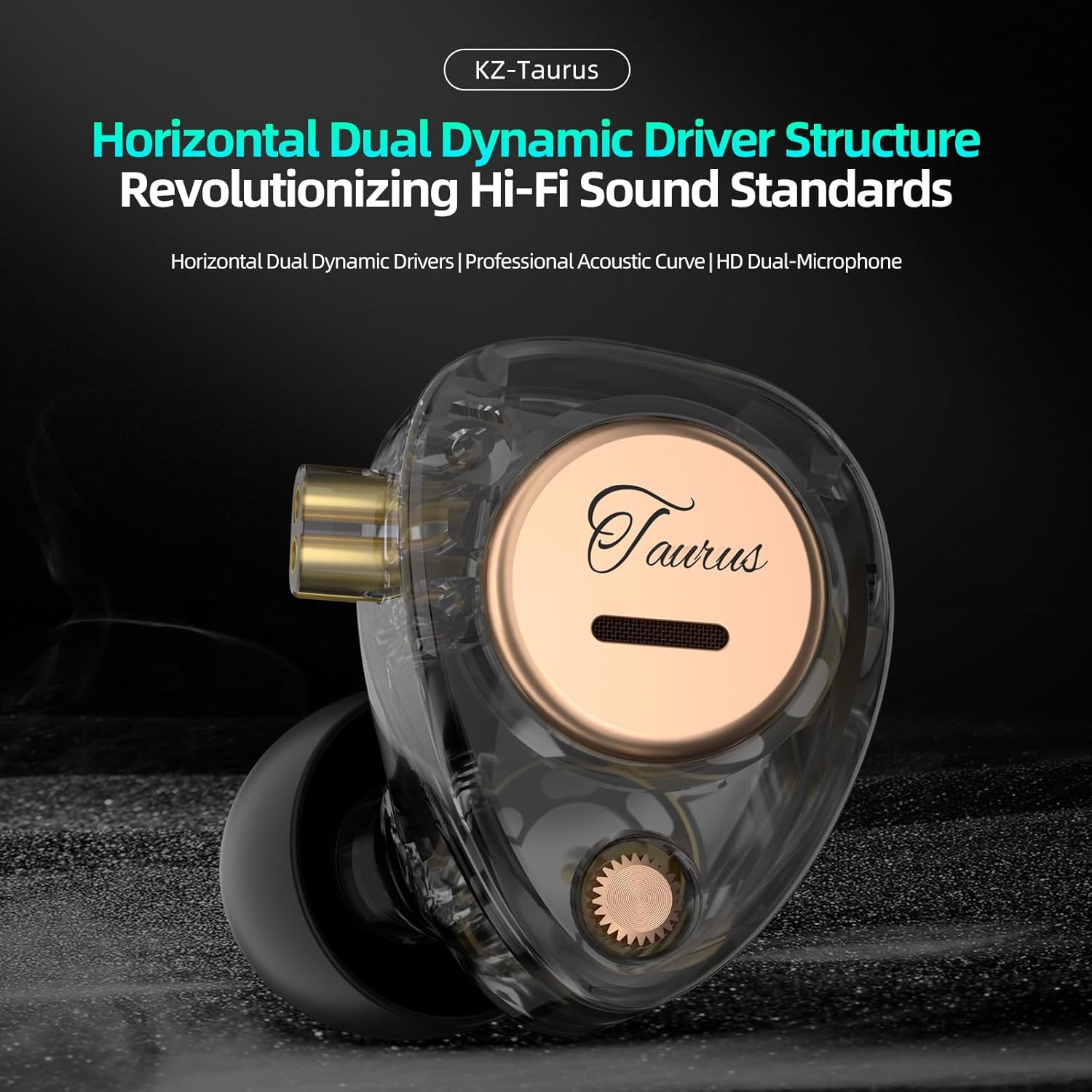 Yinyoo KZ Taurus Wired Earphones IEM Hi-Fi for Audiophiles Horizontal Dual 8Mm Dynamic Drivers in Ear Monitors Deep Bass Detachable 2Pin Cable Gaming Earbuds Transparent Shell image number 1