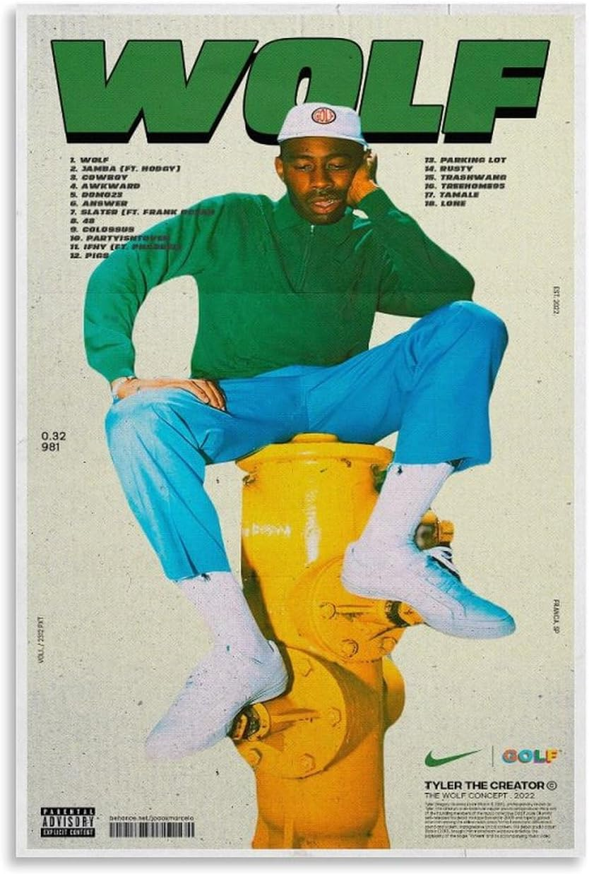 Tyler Poster the Creator Wolf Album Poster Canvas Painting Wall Art Picture Home Decor Print for Bedroom Living Room Dorm Study Bar Office 12X18Inch(30X45Cm)