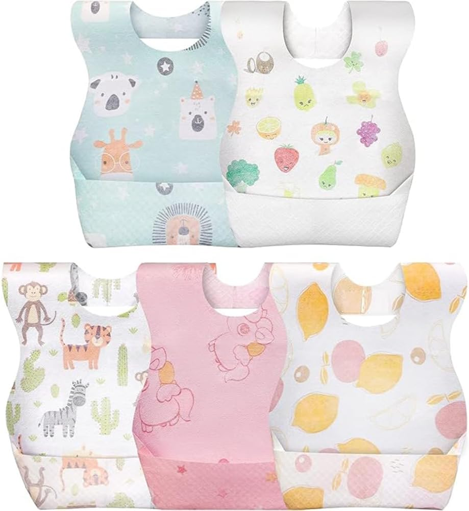 50PCS Disposable Baby Bibs &ndash; Waterproof Travel Bibs for Girls & Boys with Large Pocket, Adjustable Neck, Leak-Proof Liner, Individually Wrapped for Toddler Feeding image number 6