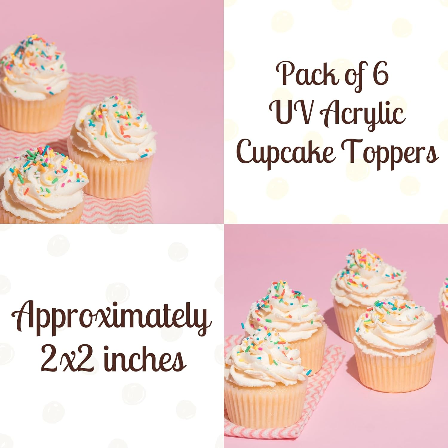 3 LITTLE DESSERTS UV Printed Acrylic Cupcake Toppers - Christmas Bauble Edition - Pack of 6 image number 3