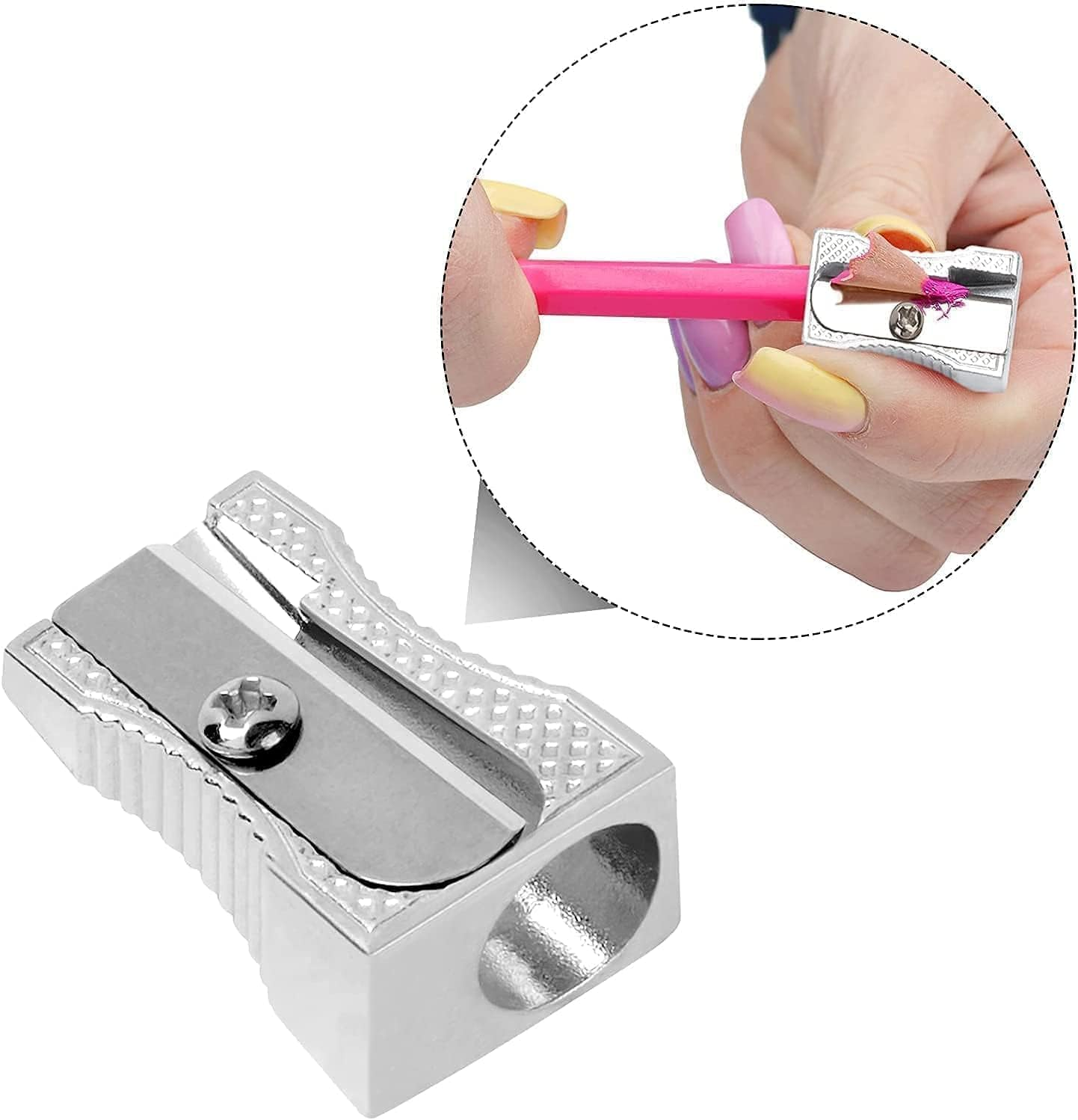 Single Hole Alloy Handheld Sharpeners, 24Pcs Metal Mini Pencil Sharpeners with Single Hole,Metal Mini Pencil Sharpeners Silver Alloy Handheld Sharpener Manual Pencil Sharpeners Alloy Pencil Sharpener image number 4