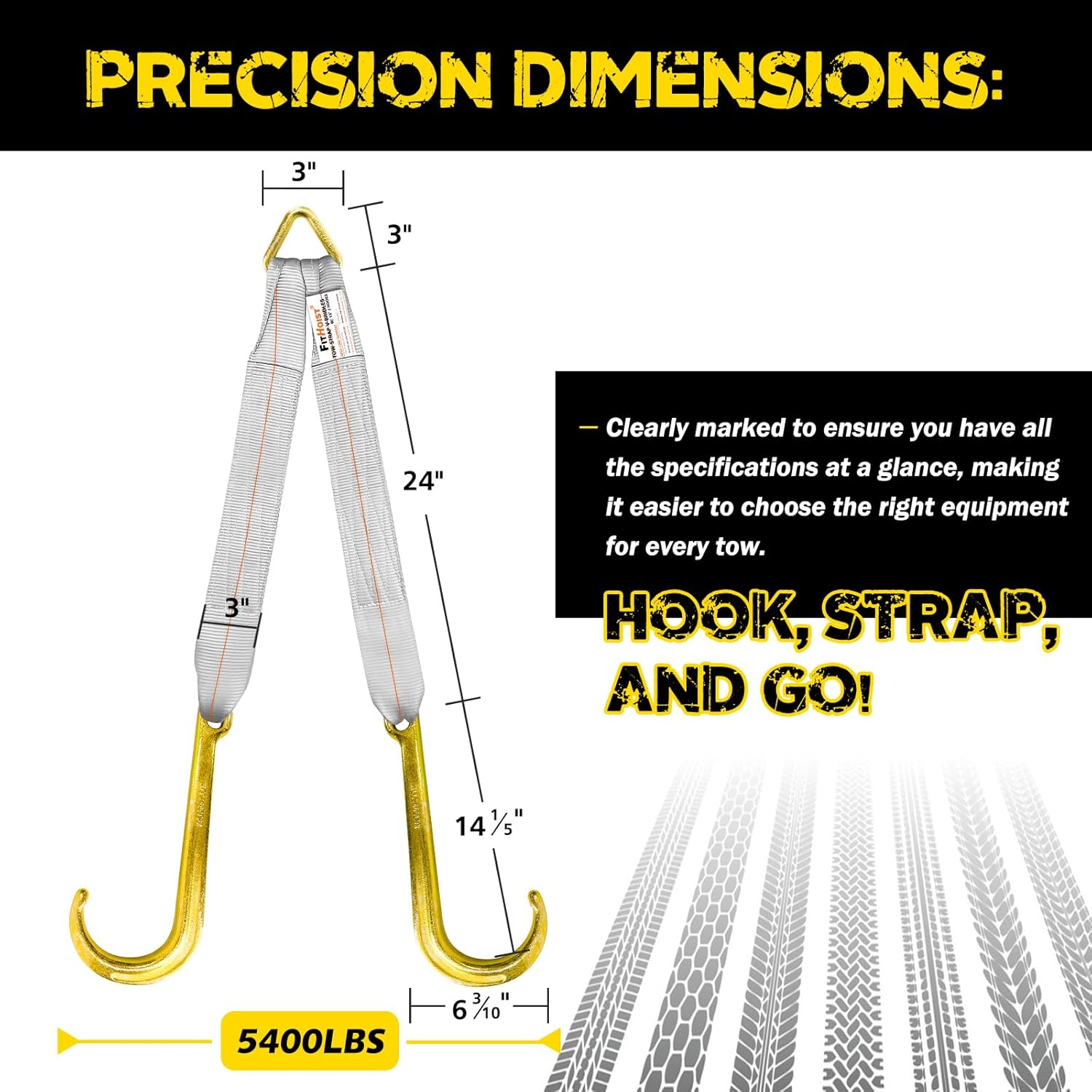 FITHOIST Tow Straps V Bridle 3" X 24" with 15" J Hooks 5400 Lbs image number 5