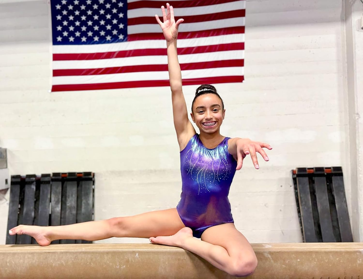 Gymnastics Leotards for Girls Sparkly Tumbling Bodysuits with Shorts Athletic Activewear Sleeveless Dance Outfit