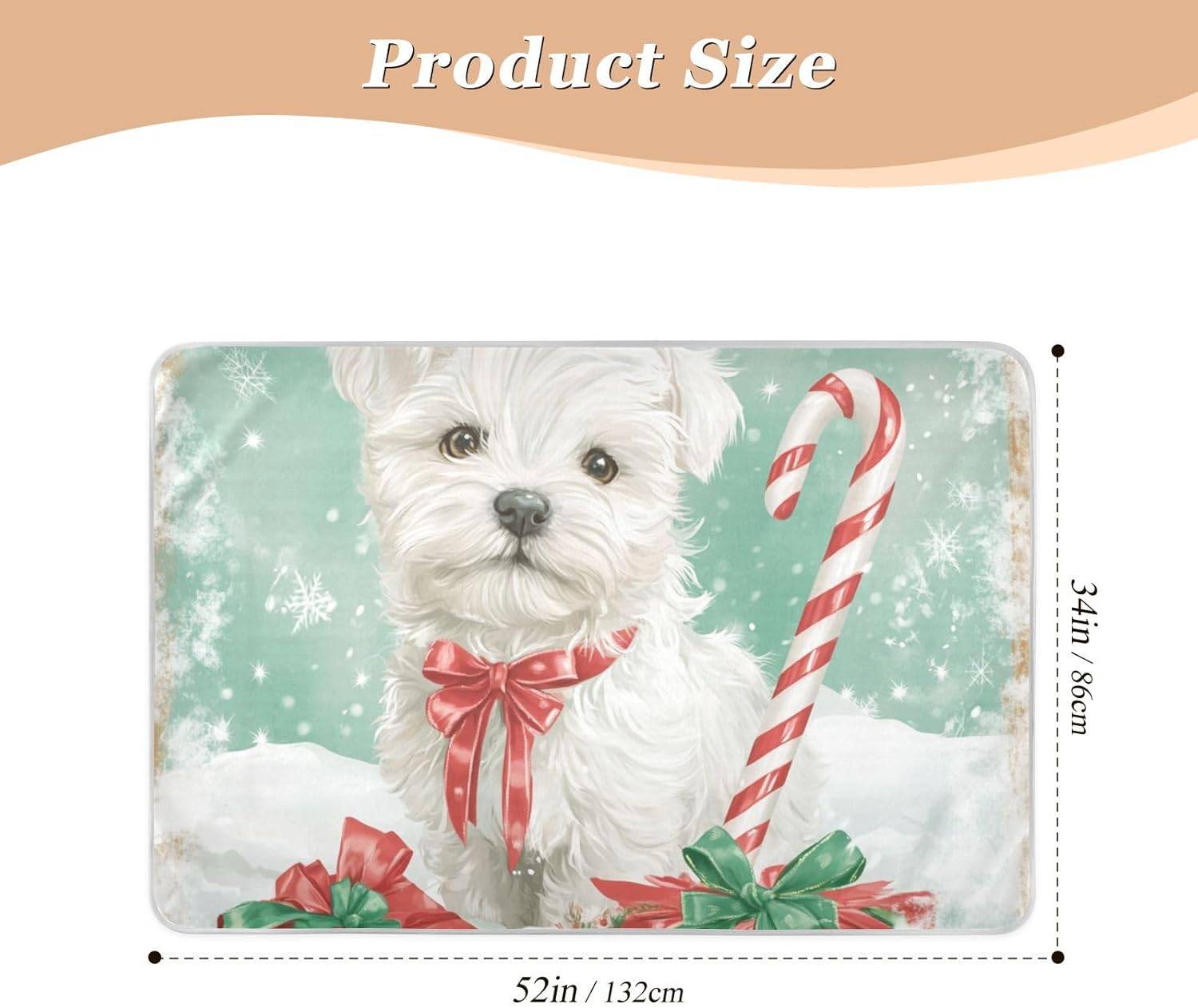 Cartoon Cute White Christmas Dog Extra Large Resuable Changing Pad Covers Water Resistant Diaper Changing Mat Machine Washable Bed Liners for Baby Toddler Children, 52"L X 34"W image number 4