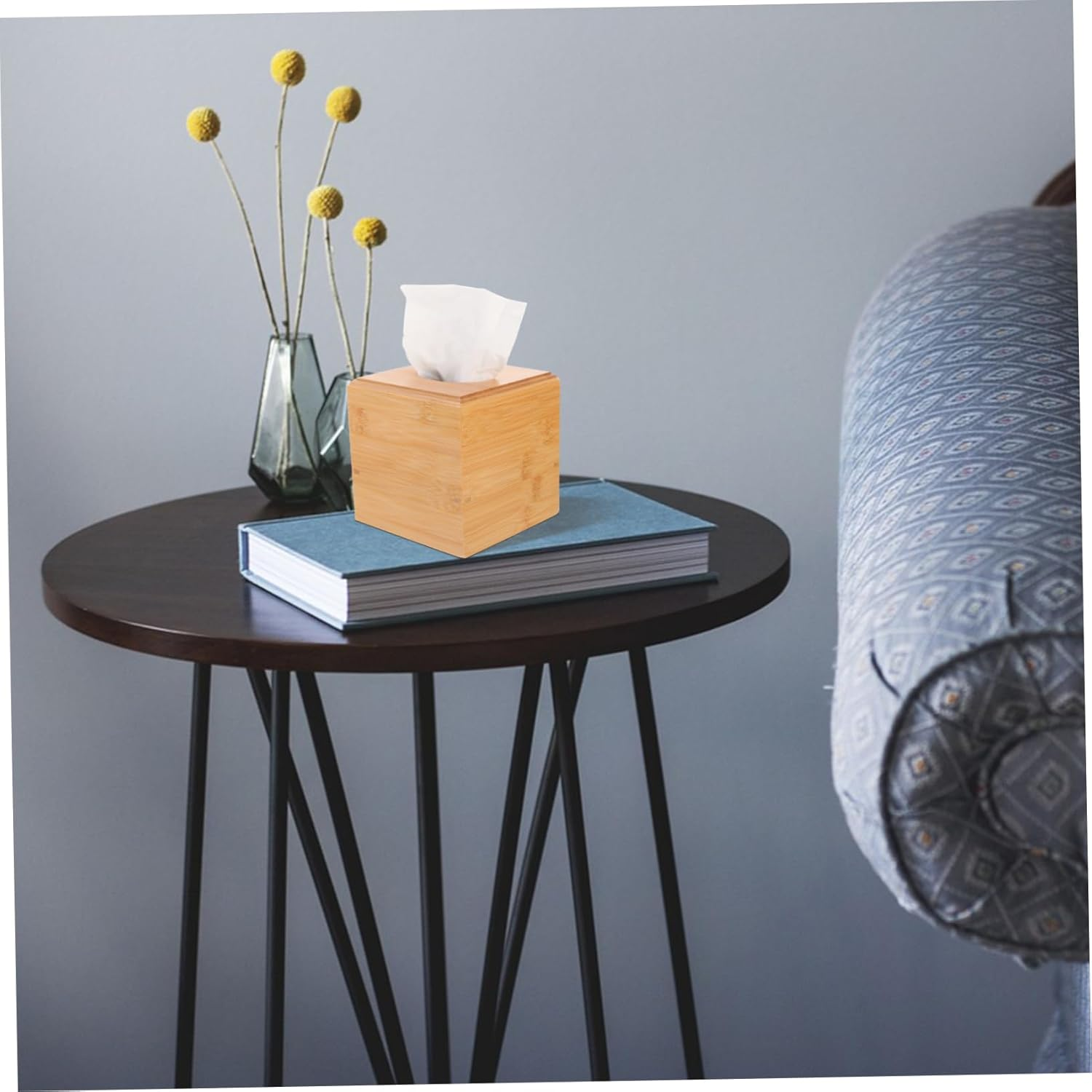 MAGICLULU Wooden Square Roll Paper Tissue Box Holder Sliding Base, Desktop Tissue Storage Dispenser for Living Room and Bathroom image number 6