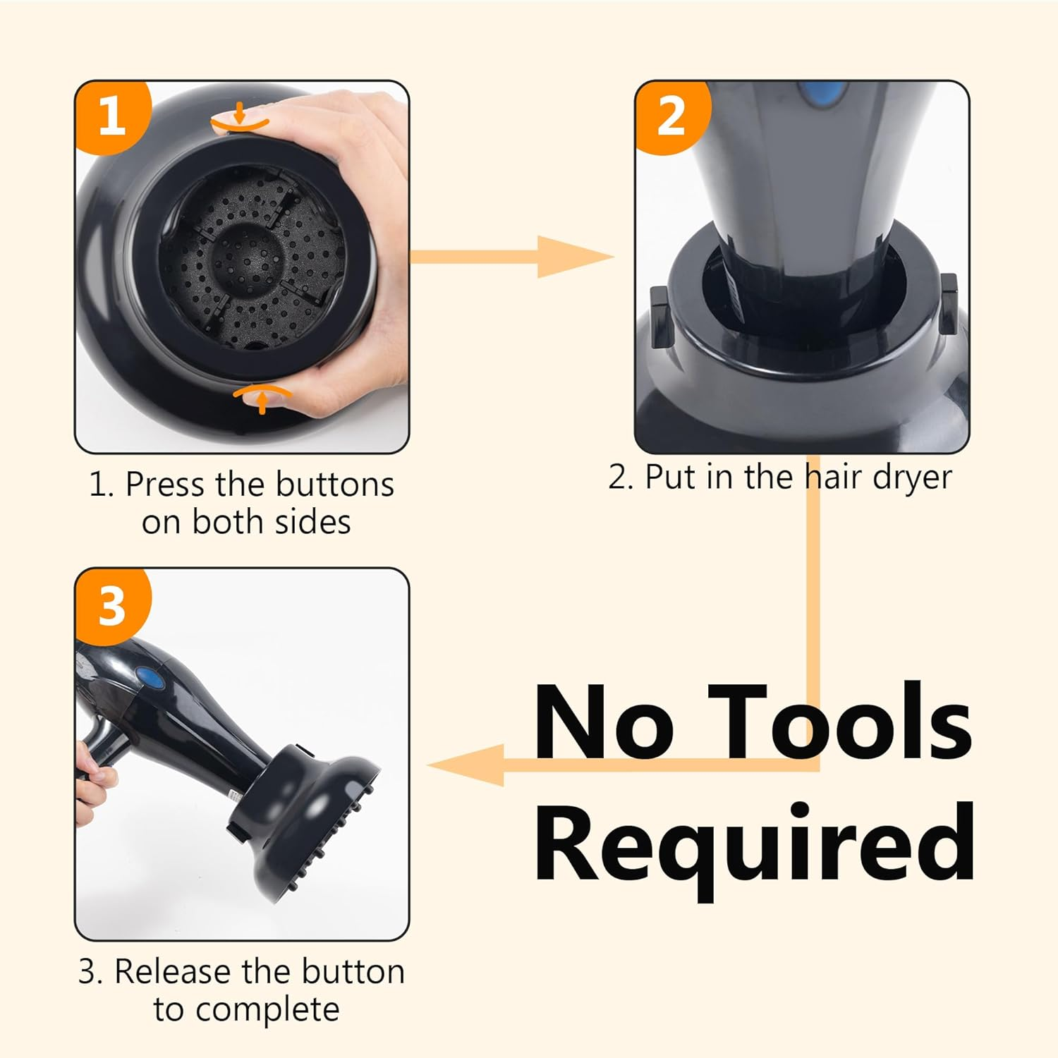 YUNAI Universal Hair Diffuser, Adjustable Attachment, Fits Most Kinds of Blow Dryer, Diameter 4.3Cm to 6.5Cm Prefer, Professional Salon Frizz-Free Fast Blow Drying Diffuser for Curly Hair.(Black) image number 2