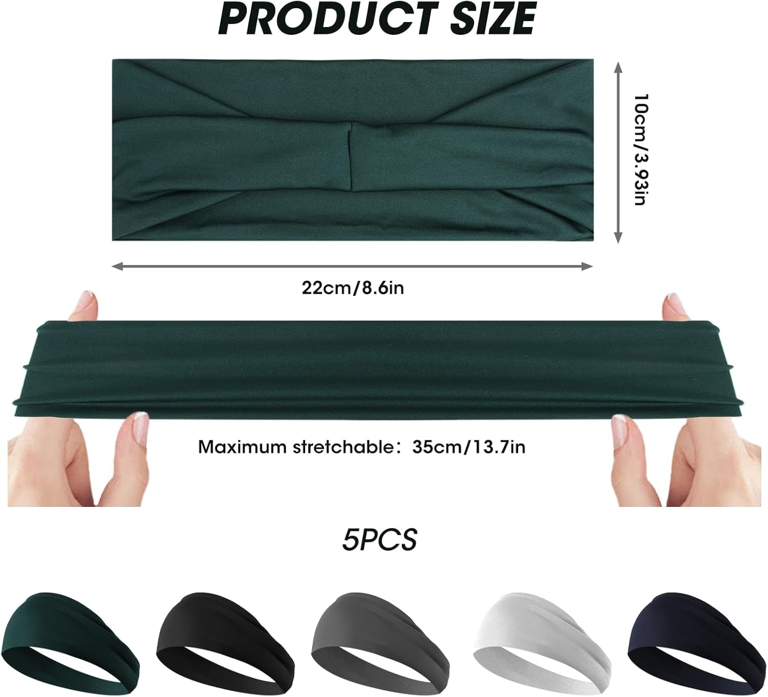 5 Pack Sports Headbands for Men, Moisture Wicking Workout Headband, Mens Sweatband Sports Headband for Running, Cycling, Basketball, Yoga, Fitness Workout Stretchy Unisex Hairband (5 Color)