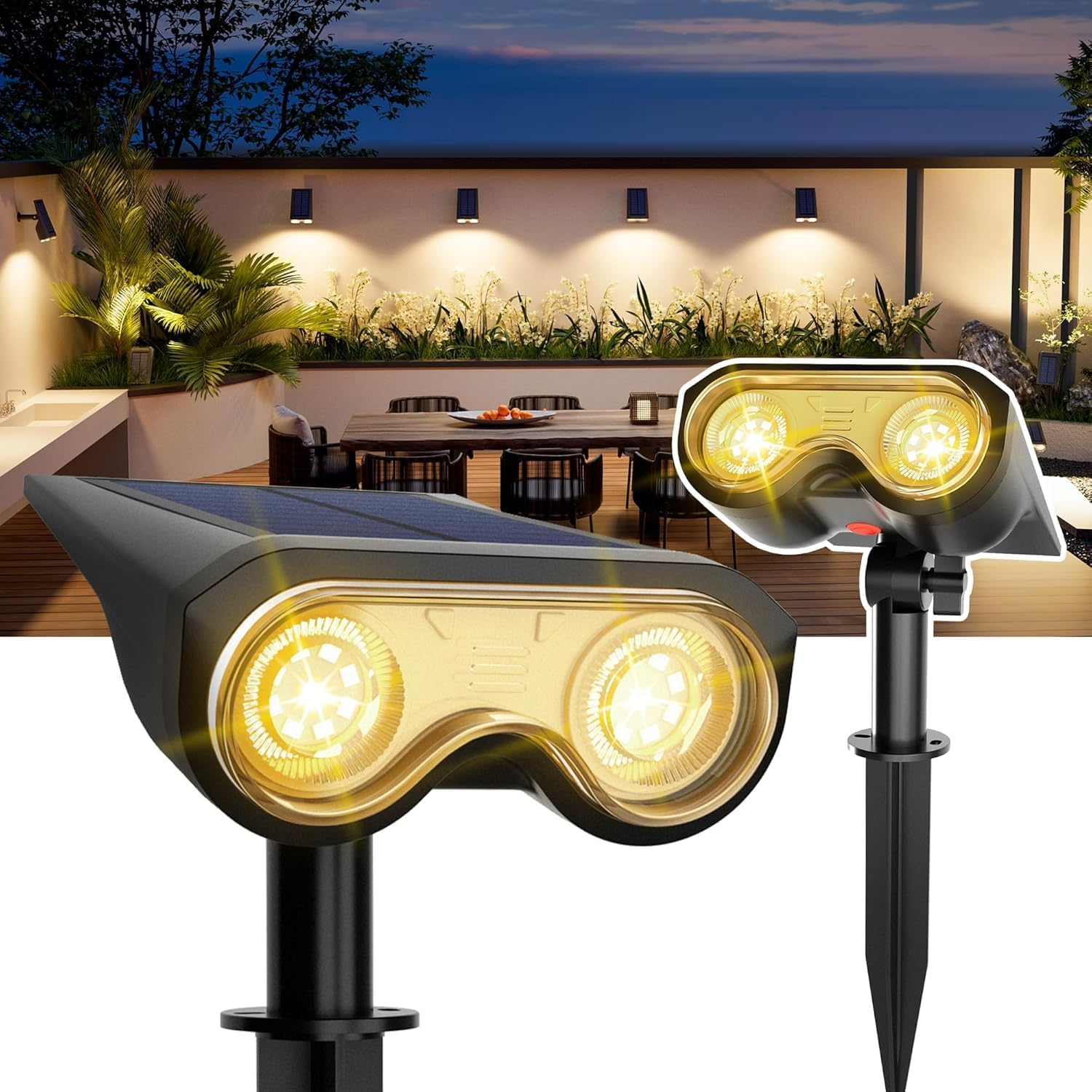 PATIOPIA Solar Spot Lights Outdoor, 2 Pack IP67 Waterproof 3 Lighting Modes Landscape Spotlights for Yard Garden Yard Pool Pathway Fence House Garage image number 3