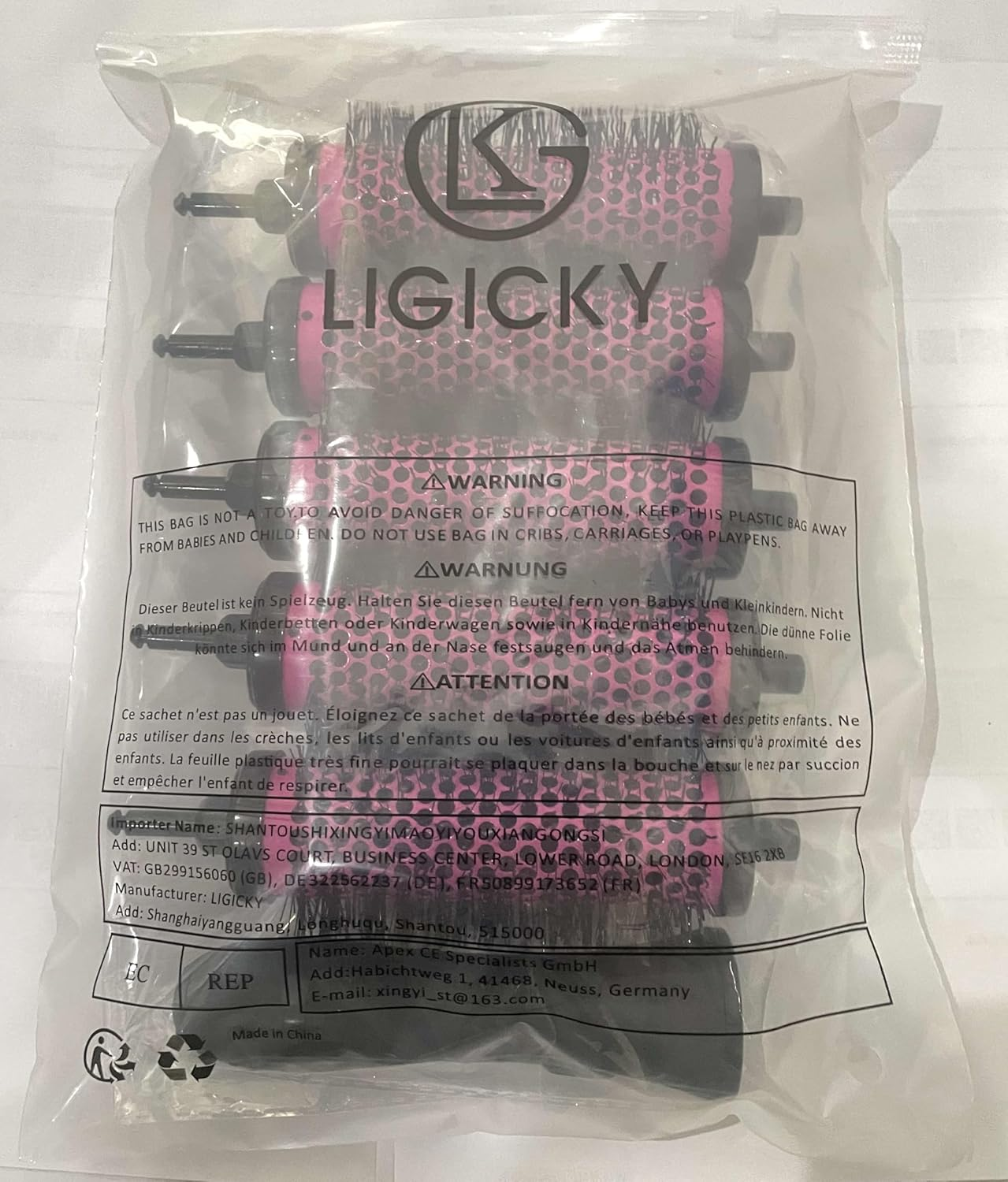 LIGICKY round Hair Brush Set with Detachable Rollers for Blow-Drying and Curling, 1 Handle and 5 Rollers (5.4 Cm), Medium image number 1
