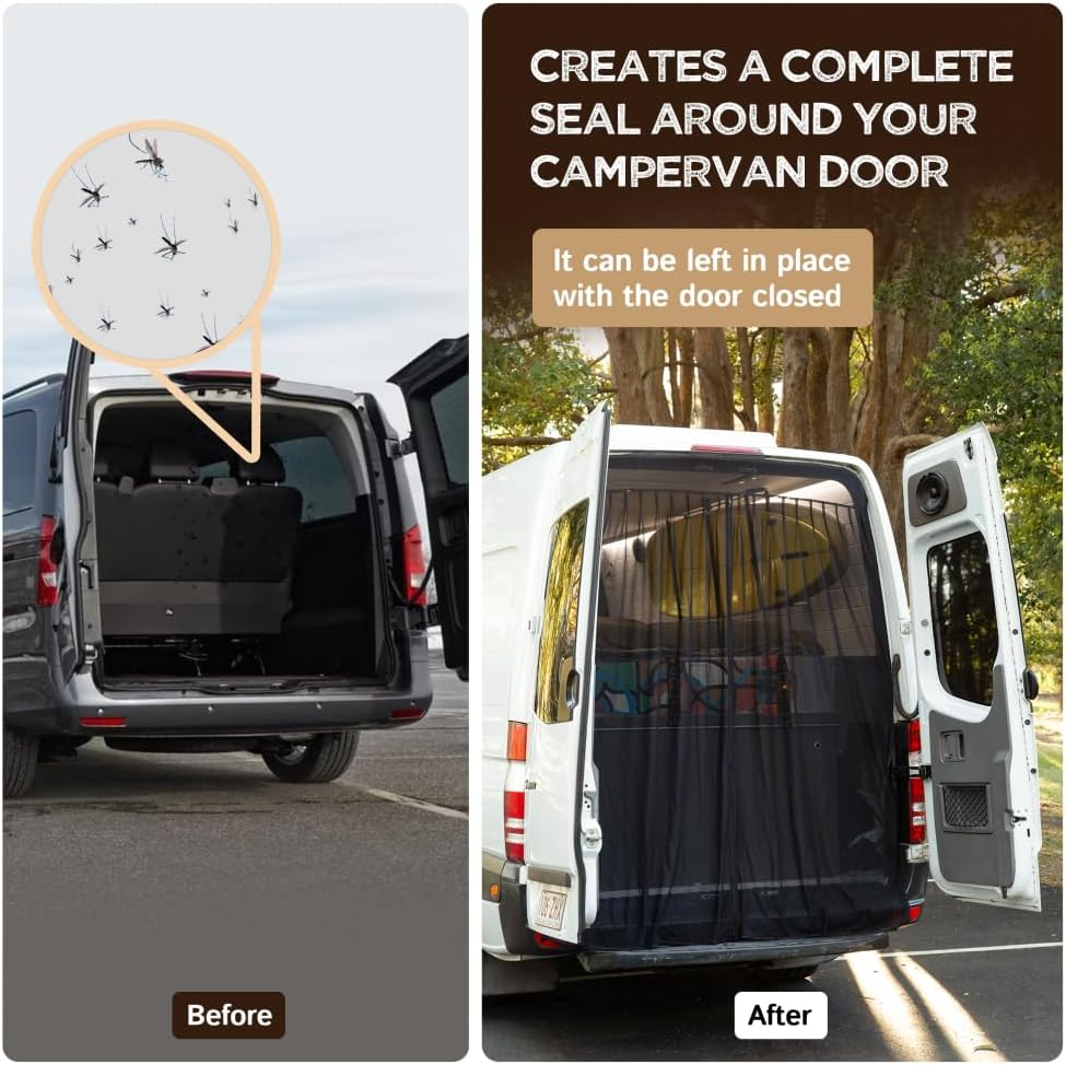 Living in a Bubble Magnetic Fly Screen for Mercedes Metris Vans and Other Campervans, Bug Mesh Mosquito Net Screen for Rear Barn Door, Zipper Closure, (Small) image number 1