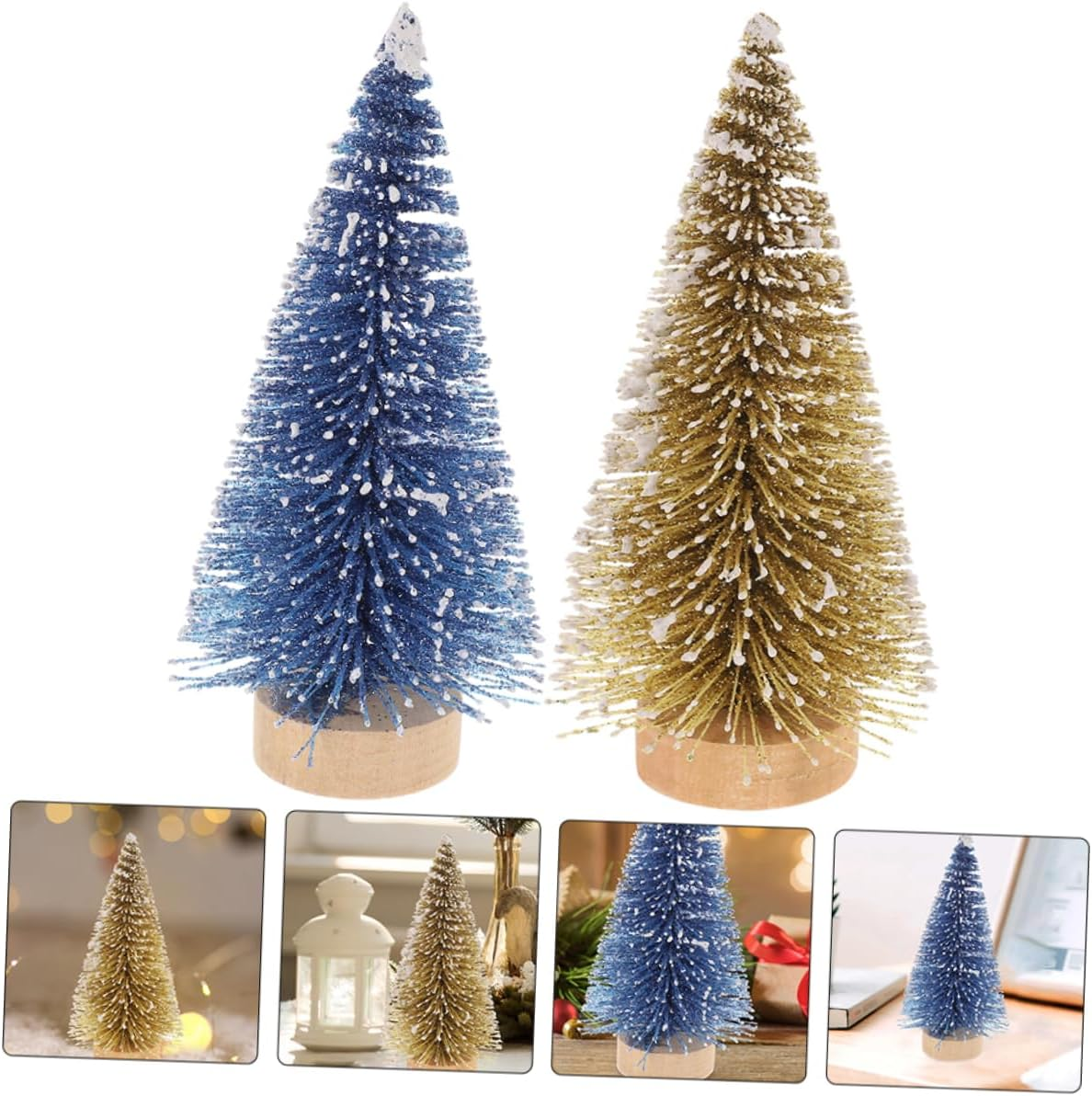 Ciieeo 8Pcs Mini Christmas Trees Wooden Base Artificial Xmas Pine Tree Decor for Tabletop Indoor Holiday Decoration for Parties and Festive Displays image number 6