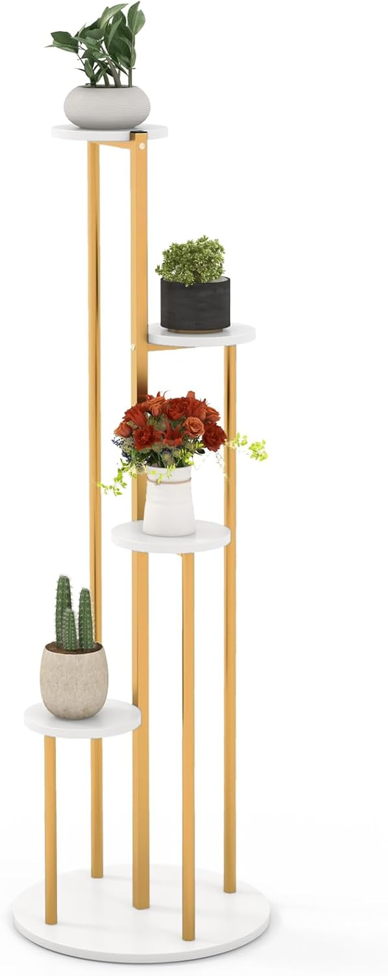 Costway Indoor Metal Plant Stand, 125 CM Tall Corner Plant Shelf for Potted Plant, Heavy-Duty Tiered Plant Holder W/ Golden Metal Frame, Decorative Display Shelf for Home Office Balcony Living Room image number 5