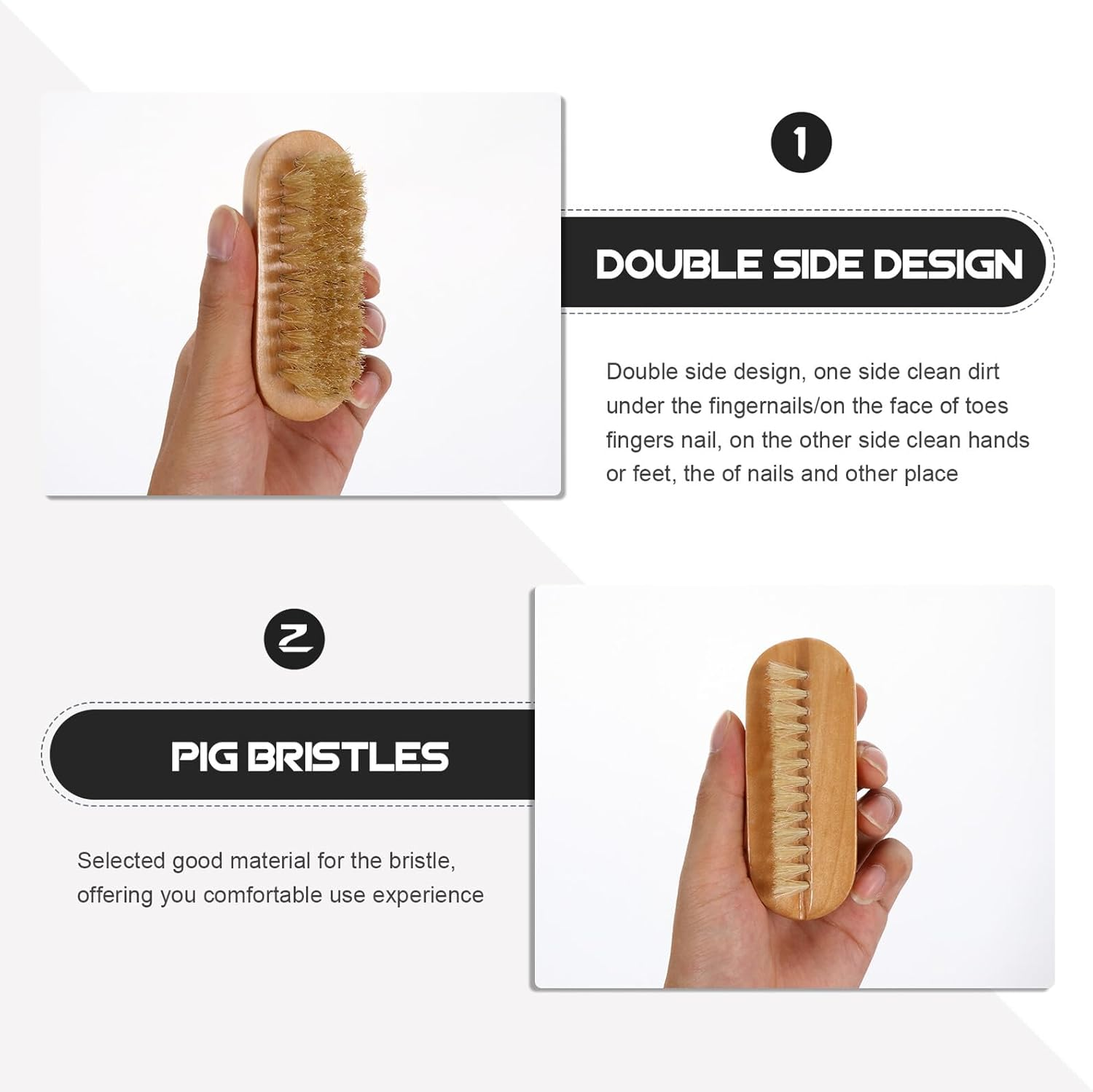 Iplusmile 2Pcs Wooden Two-Sided Nail Brush for Manicure Pedicure Compact Fingernail Cleaning Tool with Firm and Soft Bristles Portable Nail Art Brush for Hands and Feet Care image number 4
