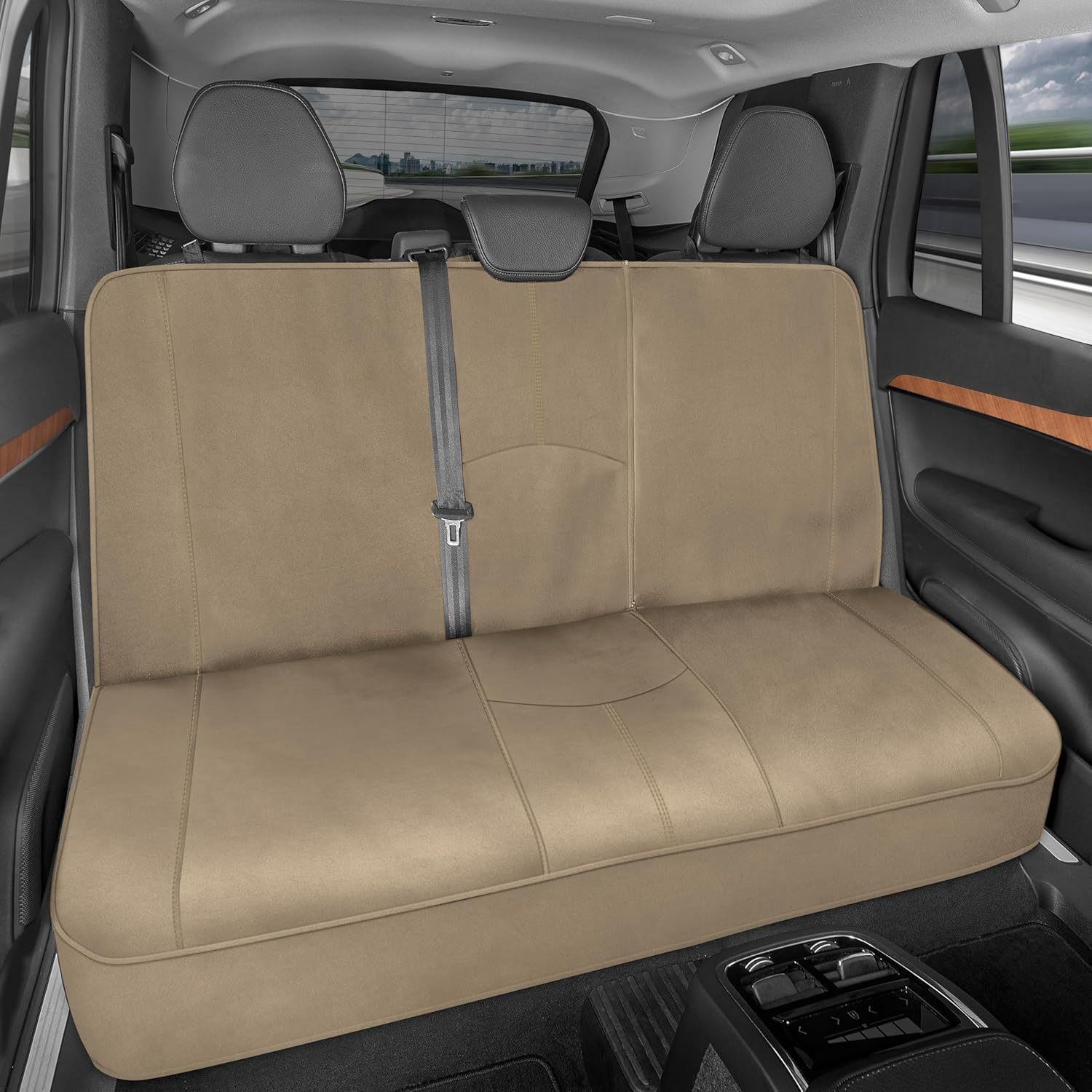 Motor Trend Spillguard Neoprene Rear Seat Protector - Waterproof Bench Cover for Cars with Gray Stitching, Padding for Kids & Dogs