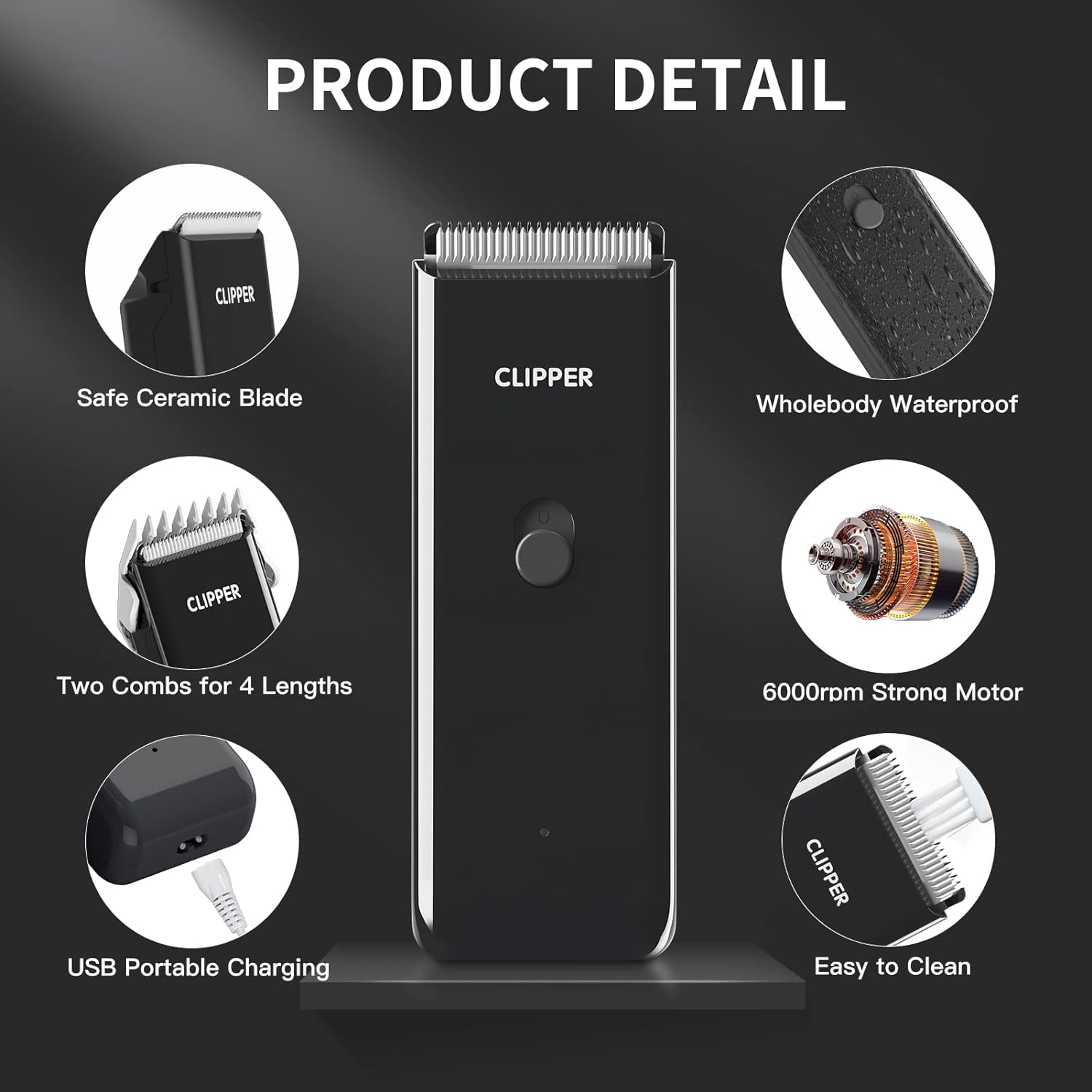 Founouly Professional Household Waterproof Low Noise Pet Hair Clippers Electric USB Rechargeable Painless Grooming Tools Hair Grooming Trimmer for Small Medium Dog Cat AP005 Black image number 1