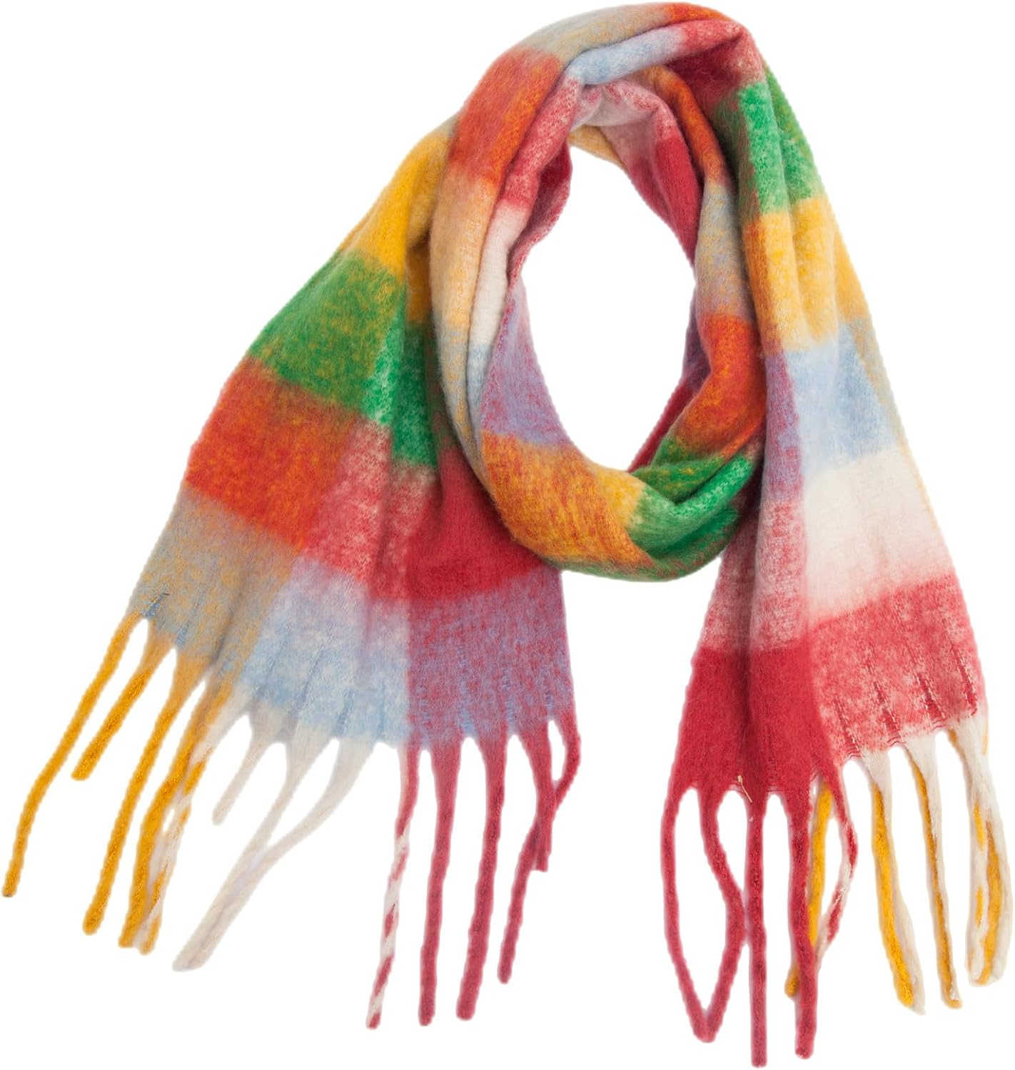 Young_Me Women'S Cashmere Big Coloured Checked Scarf Winter Warm Wrap Scarf