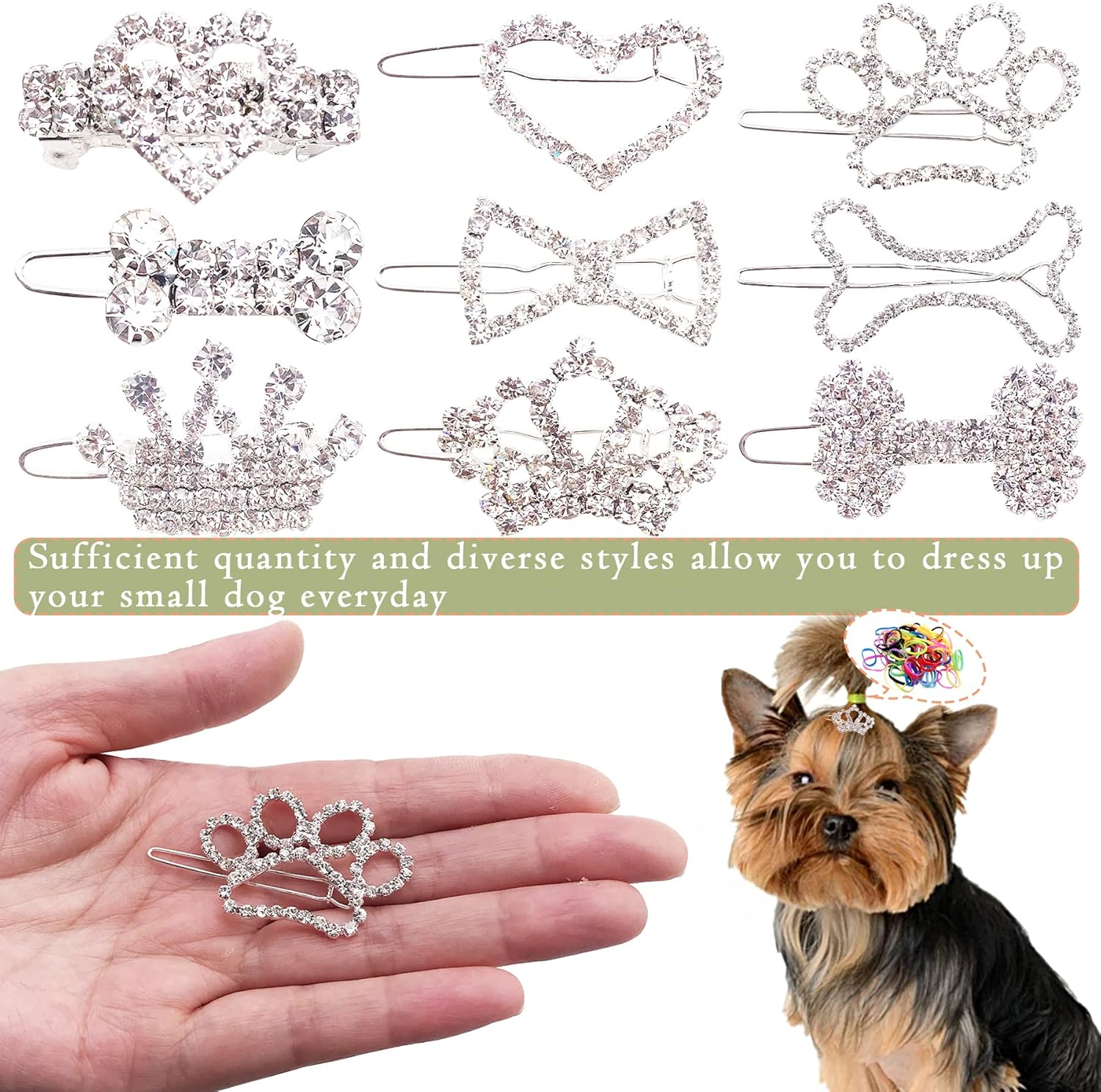 PET SHOW Dog Tiara Crown Hair Clips Bows for Small Dogs Costume Crystal Rhinestone Girls Puppies Barrette Grooming Hair Accessories image number 4