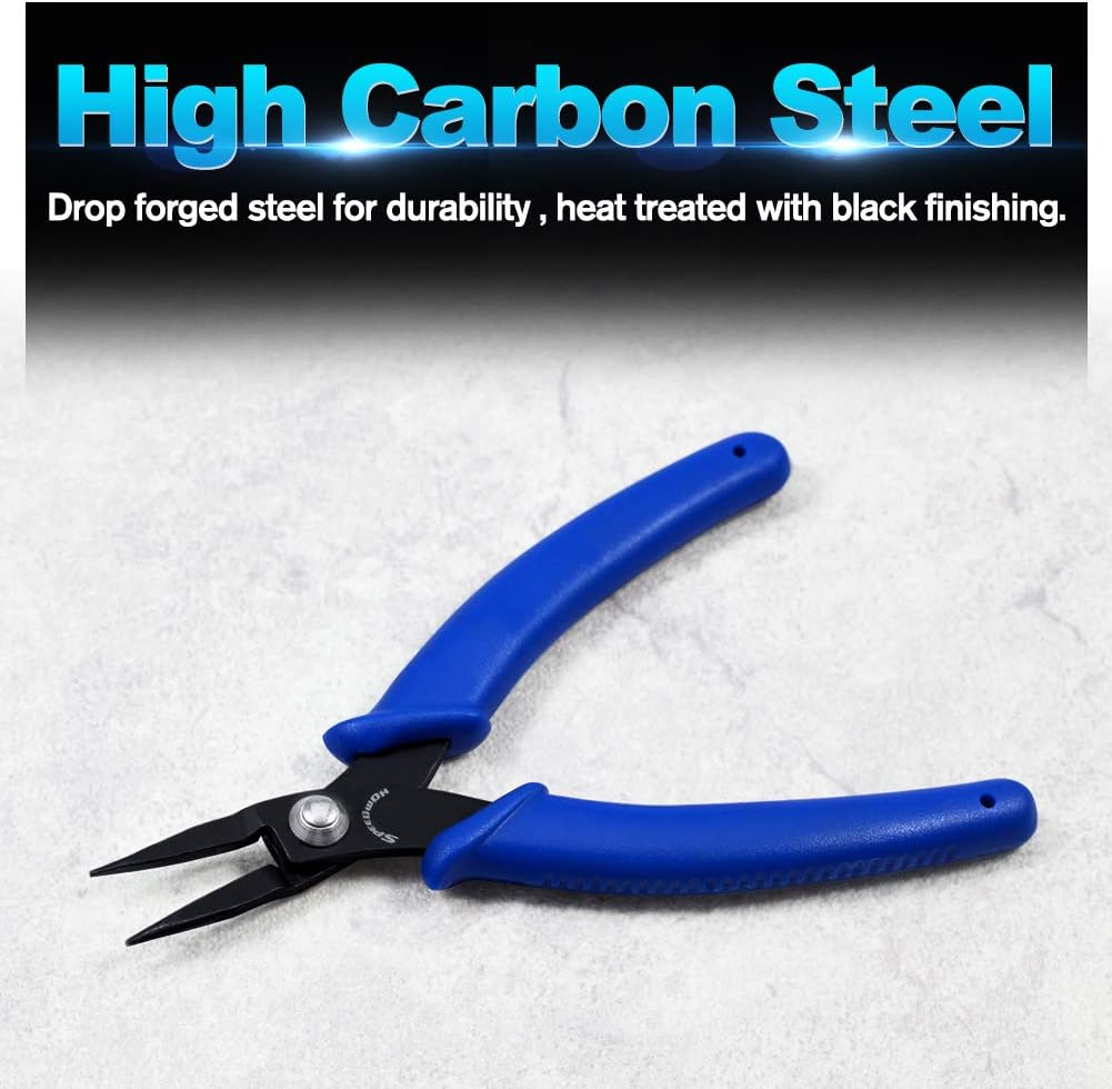 SPEEDWOX Mini Flat Nose Pliers Micro Chain Nose Pliers Needle Nose Pocket Plier Small Smooth Jaw Precision Miniature Fine Pliers Jewelry Making Tool, High Carbon Steel, Blue, 5.5" Chain Nose image number 3