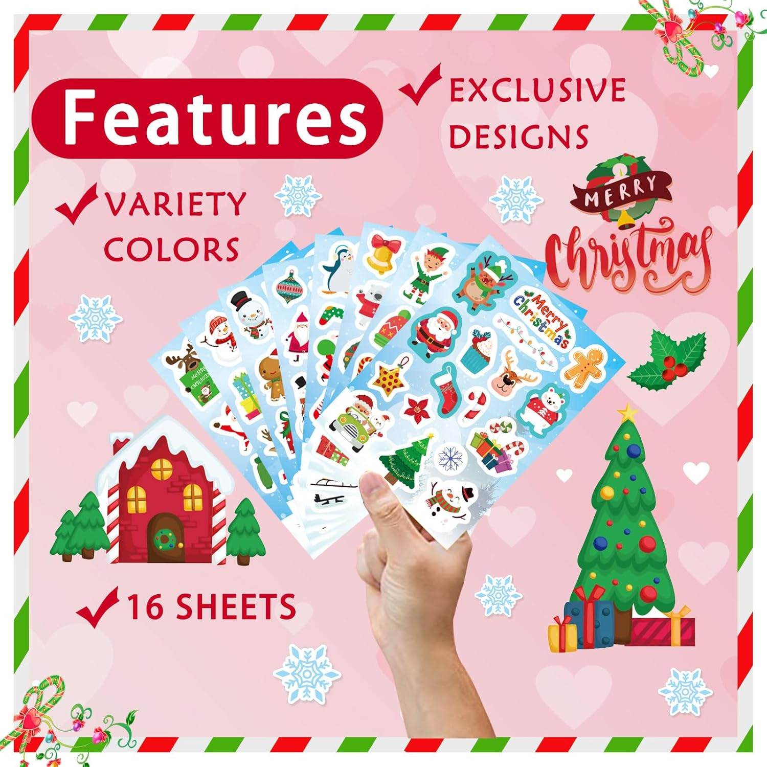 Christmas Theme Stickers, 284Pcs Christmas Stickers for Kids, Merry Christmas Stickers Non-Repeating, Adhesive Xmas Winter Holiday Party Stickers, Christmas Goodie Bag Fillers Christmas Party image number 5