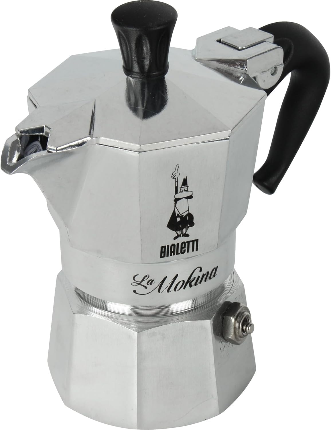 Bialetti Moka Express Stovetop Espresso Maker | La Mokina Half Cup (1.35 Oz / 40Ml) Aluminium | Iconic Moka Pot for Real Italian Coffee | Patented Safety Valve | Ergonomic Handle - Silver