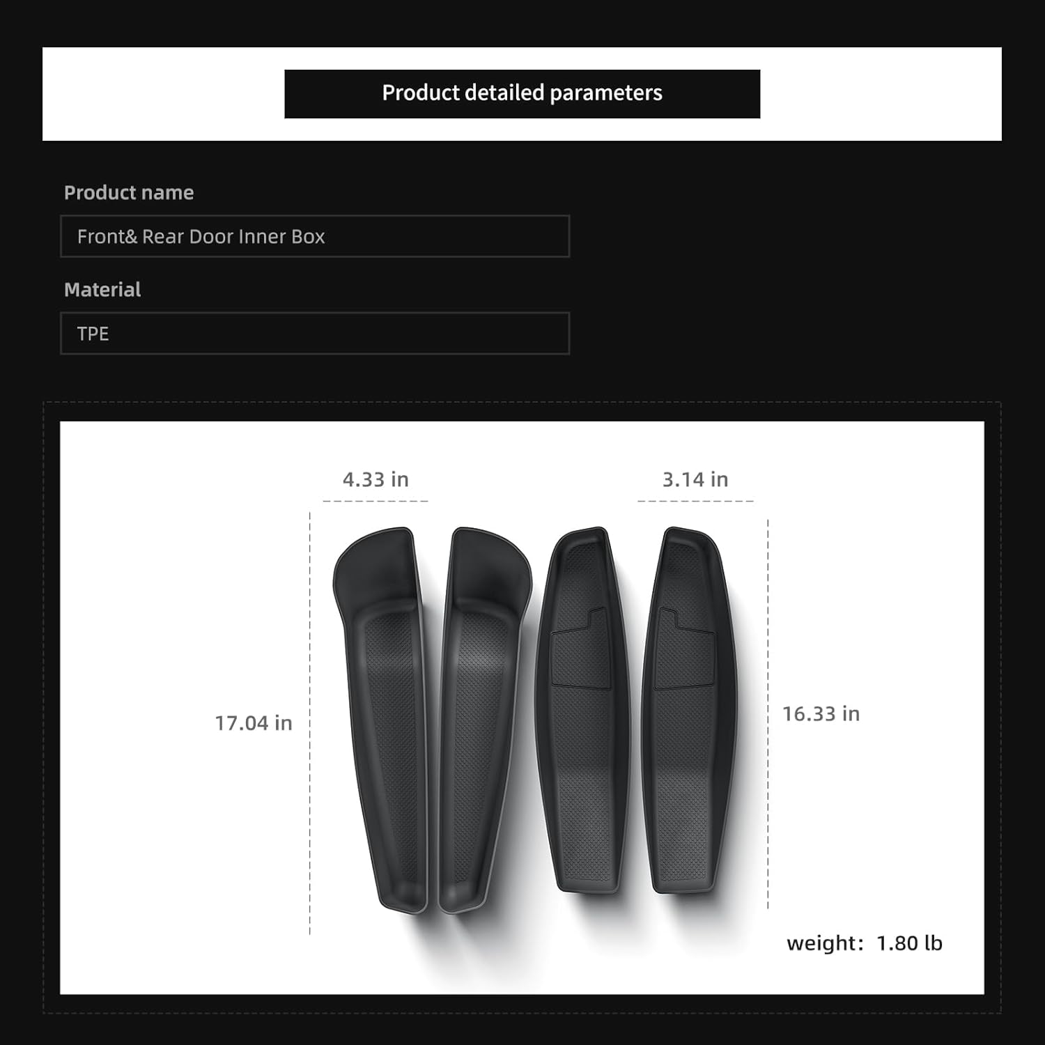 4PCS Door Side Pocket Storage Box Compatible with Tesla Model Y Juniper 2025 Front & Rear Door Pocket Inner Organizer Trays TPE Compatible with Model Y Juniper Accessories (Black) image number 3