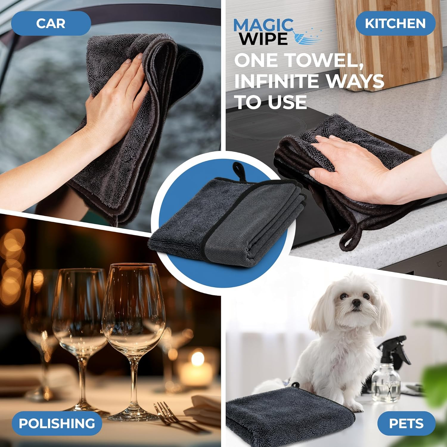 MAGIC WIPE&reg; Bathroom Drying Cloth XXL - 4 Pack 40 X 60 Cm Original All Purpose Microfibre Cleaning Cloth - Streak & Lint Free Cloth, Premium Quality Drying Towel for Bathrooms, Kitchen, Mirrors, Car image number 6